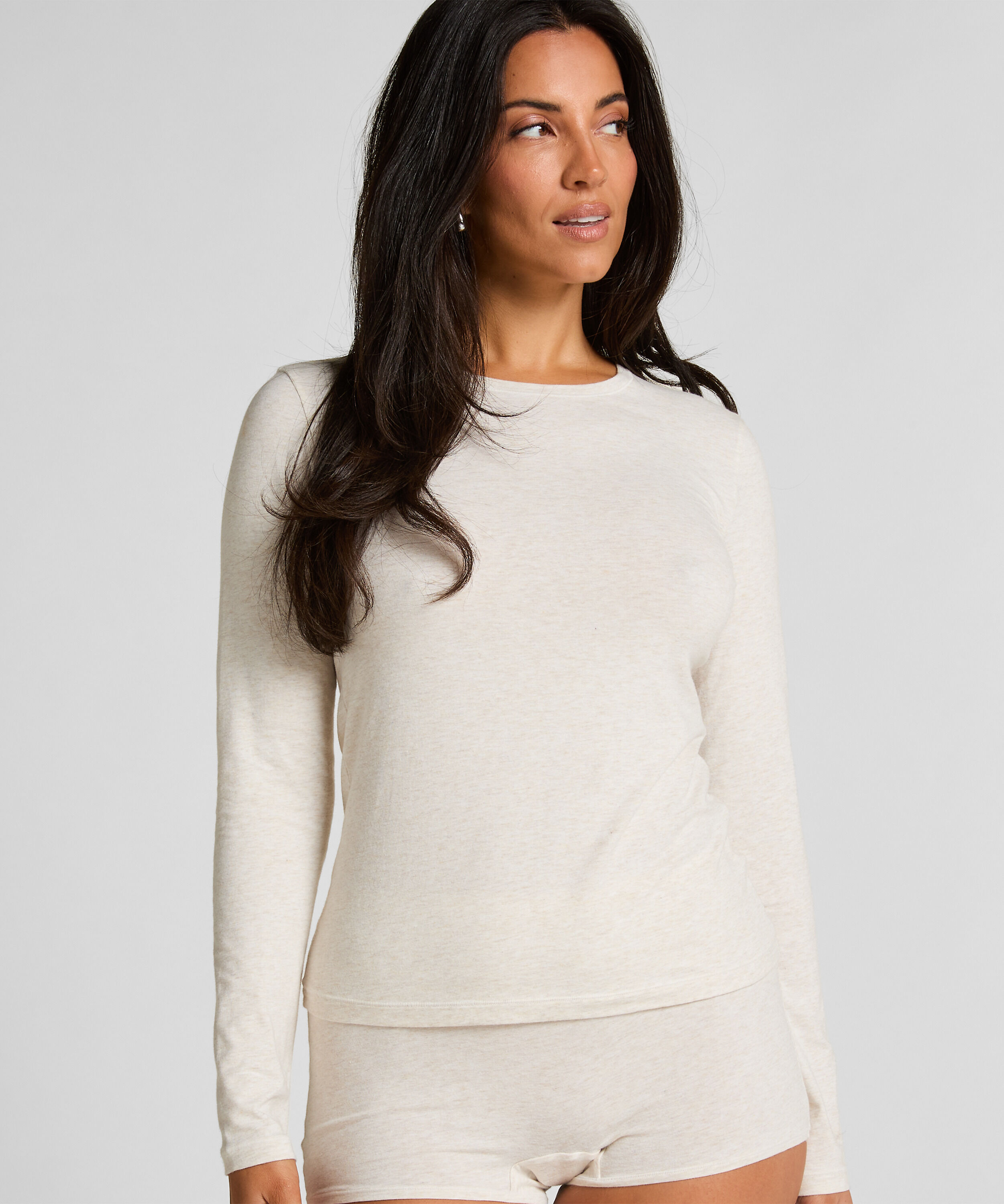 Haut à manches longues en coton doux, Beige Haut à manches longues en coton doux, Beige