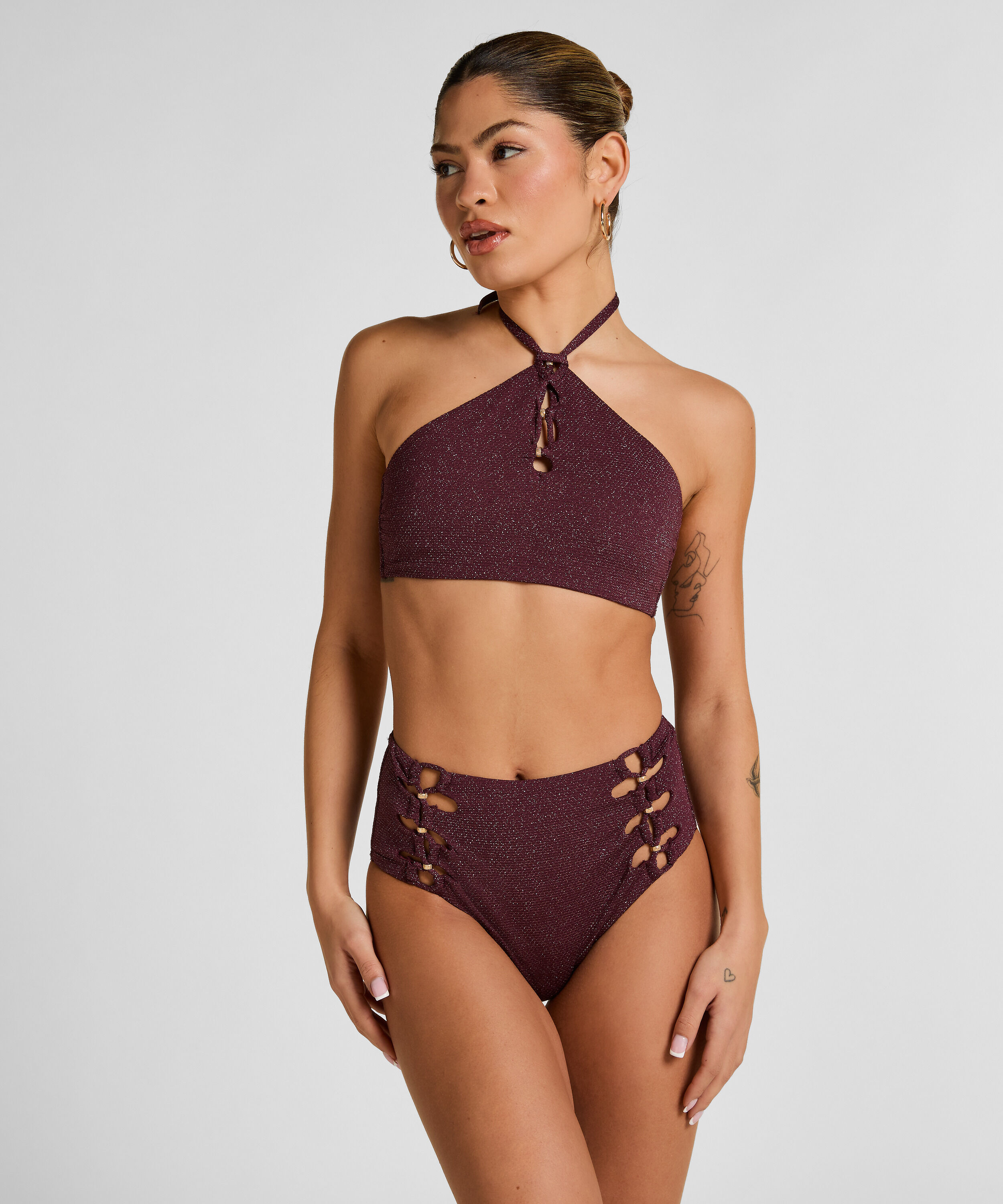Culotte de Bikini Taille Haute Panama, Violet