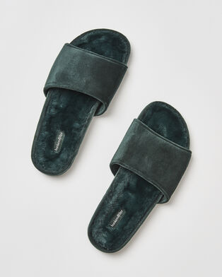 Pantoufles en velours et fausse fourrure, Vert