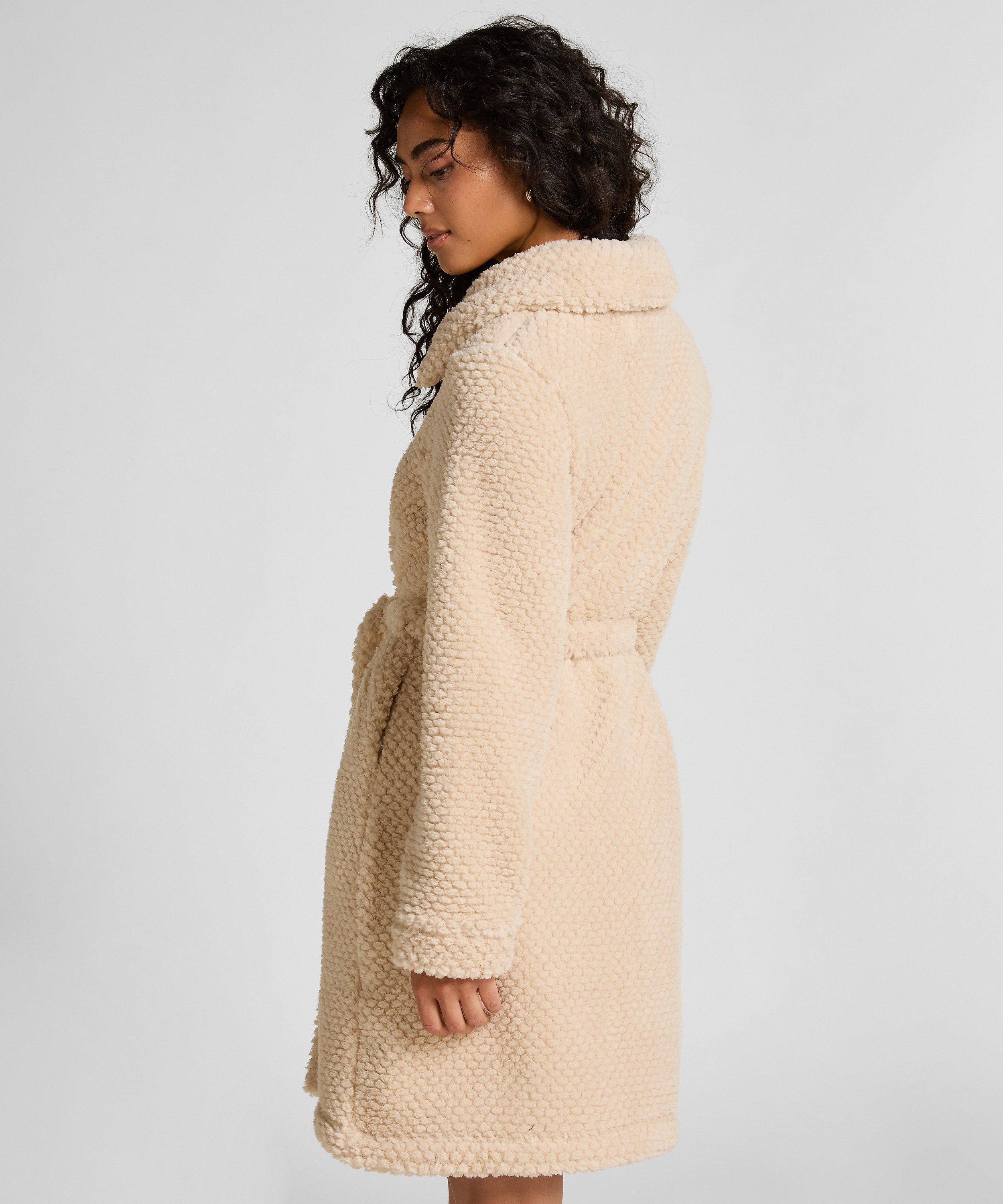 Robe de chambre en polaire à fermeture éclair, Blanc, main