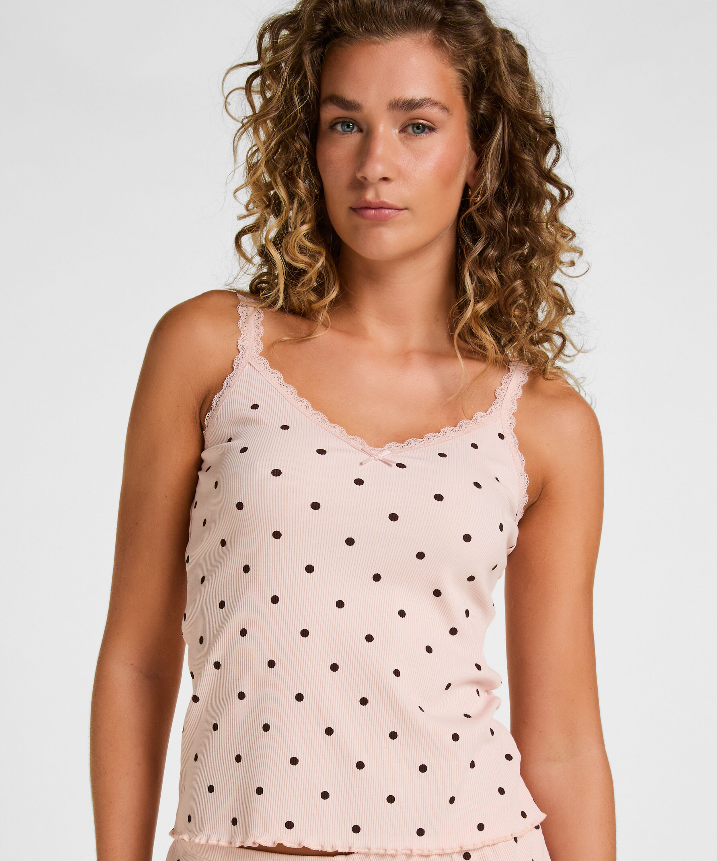 Débardeur en Jersey Côtelé avec Dentelle, Rose Débardeur en Jersey Côtelé avec Dentelle, Rose