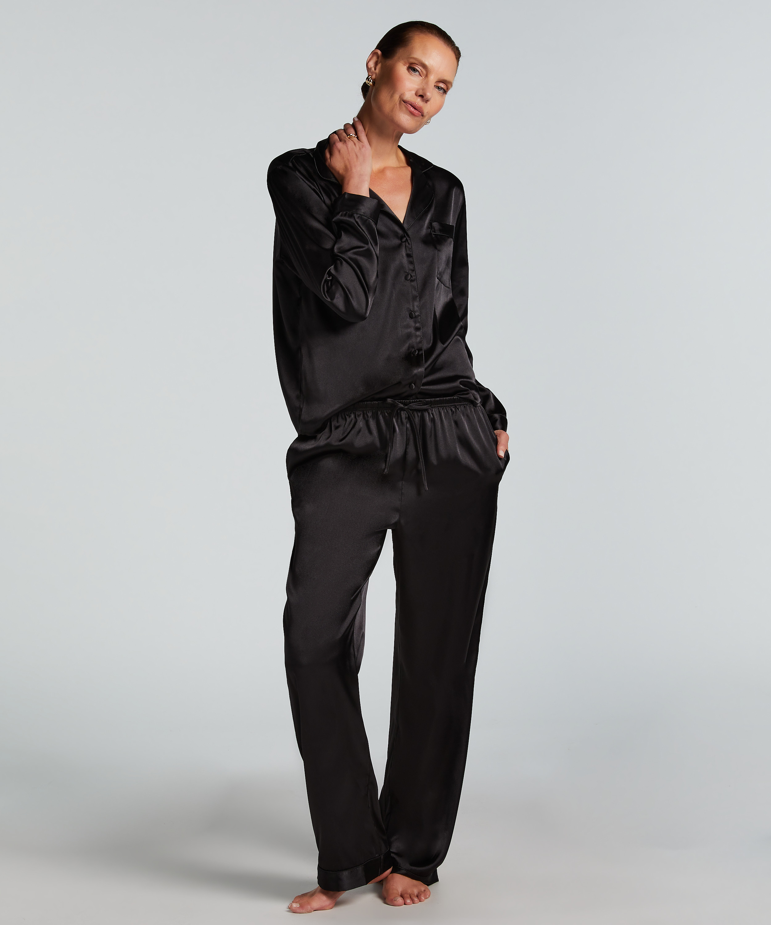 Pantalon Satin, Noir, main