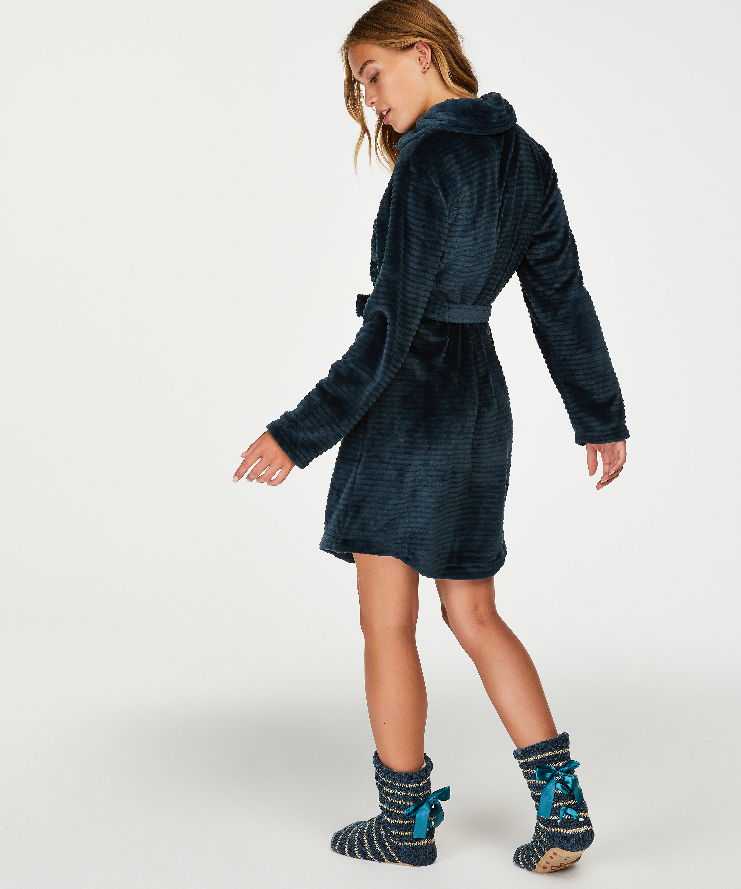 Peignoir en molleton avec fermeture &eacute;clair, Bleu, main