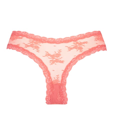 Slip br&eacute;silien V-shape mesh, Rose