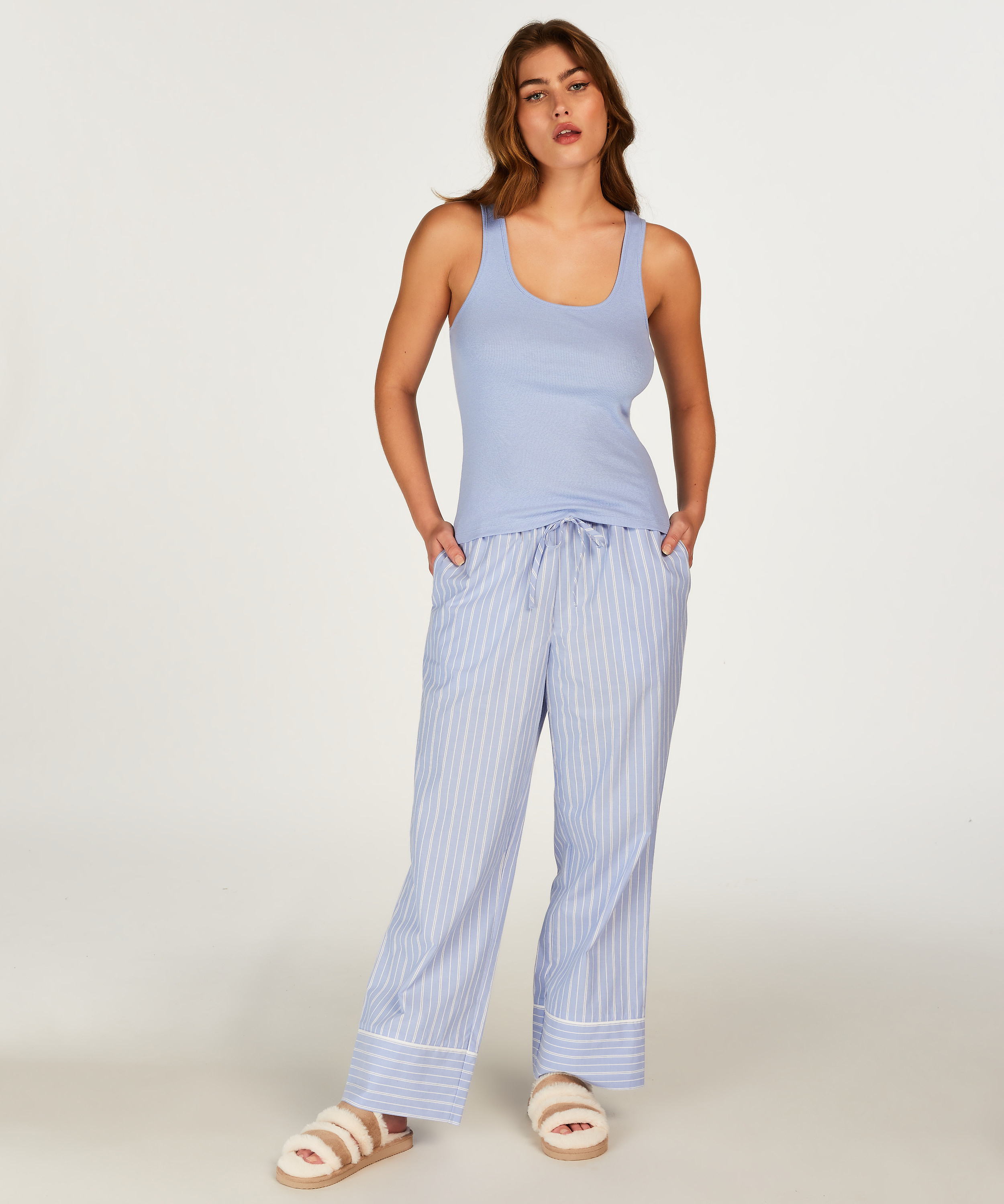 Pantalon de pyjama en Coton, Bleu, main
