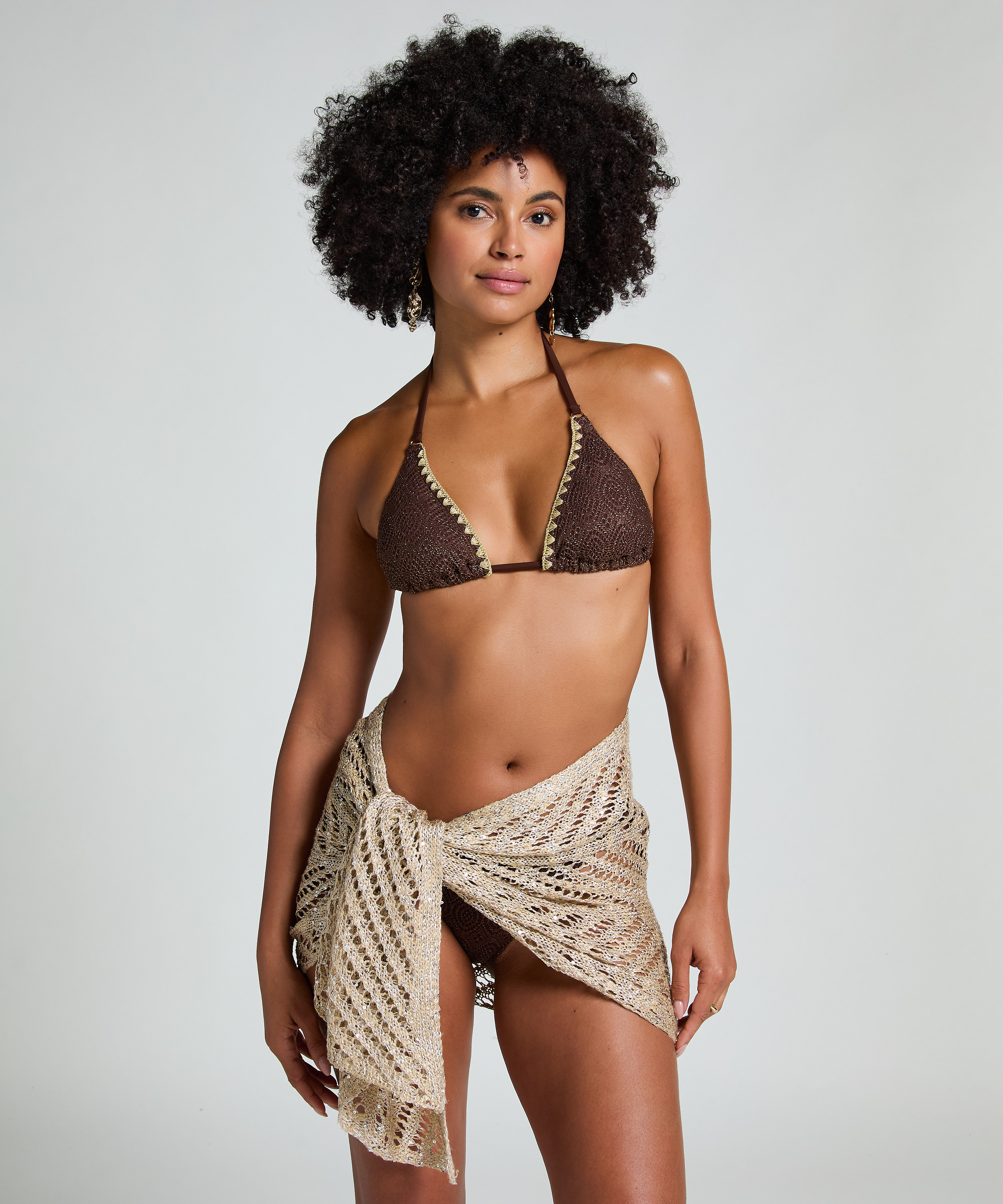 Paréo de plage à paillettes, Beige, main