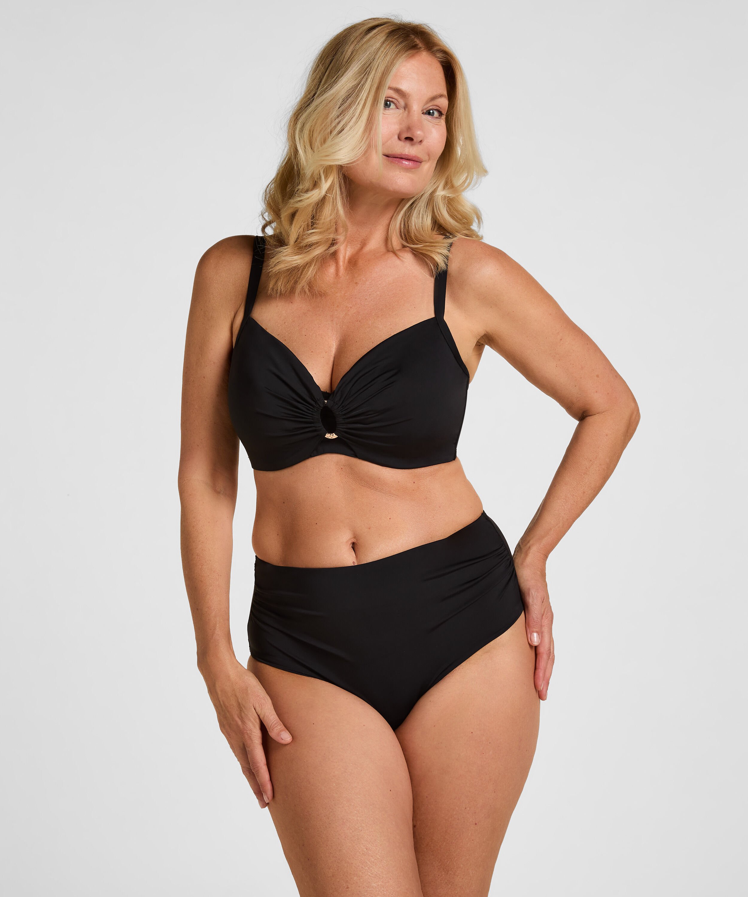 Culotte de Bikini Taille Haute Gainante Luxe, Noir