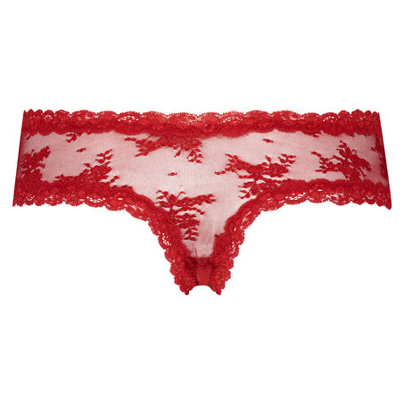 Slip br&eacute;silien V-shape Floral Mesh, Rouge