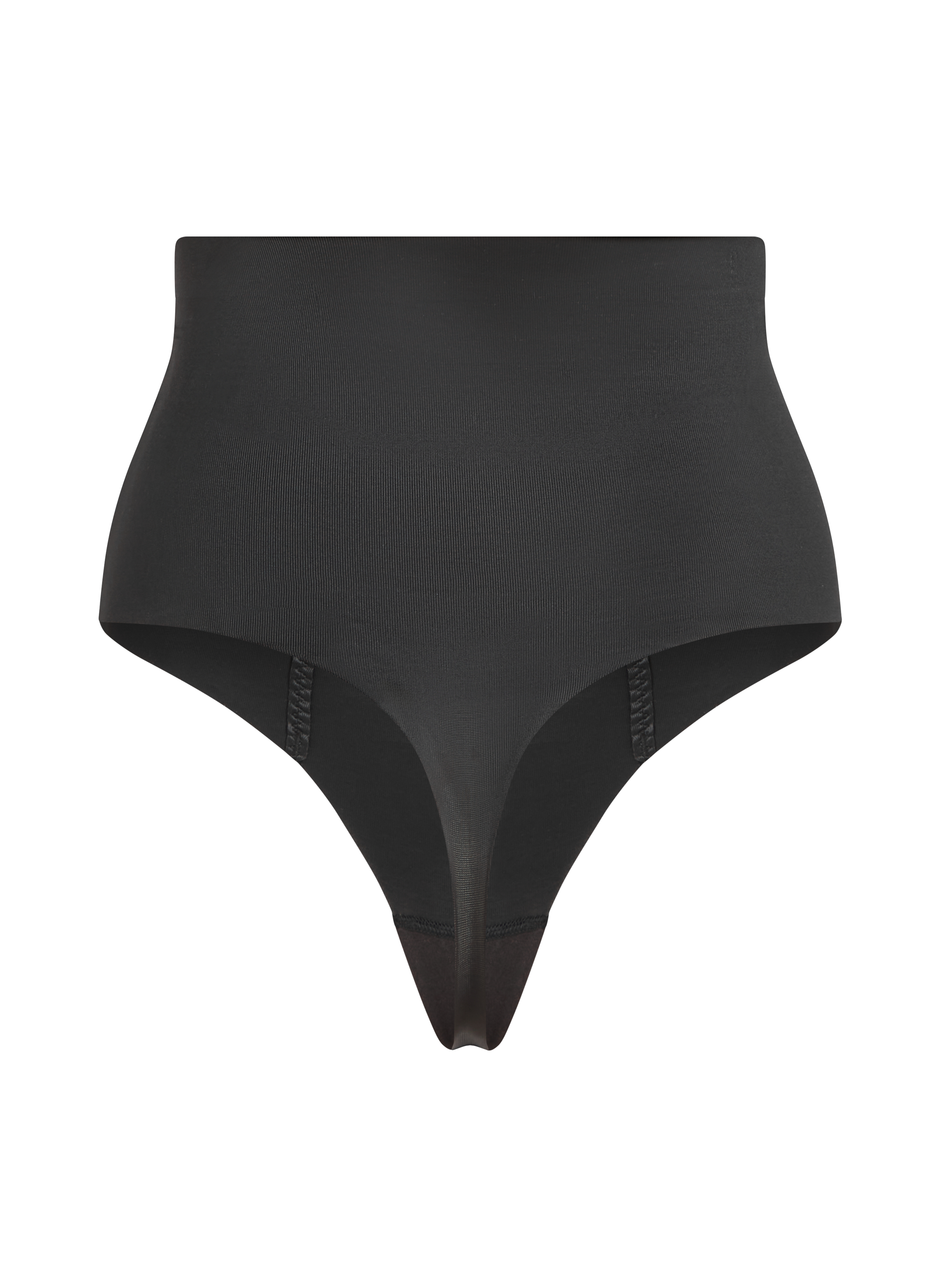 String taille haute avec gaine sculptante en dentelle scuba, Noir, main