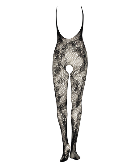 Combinaison Private en dentelle ouverte, Noir