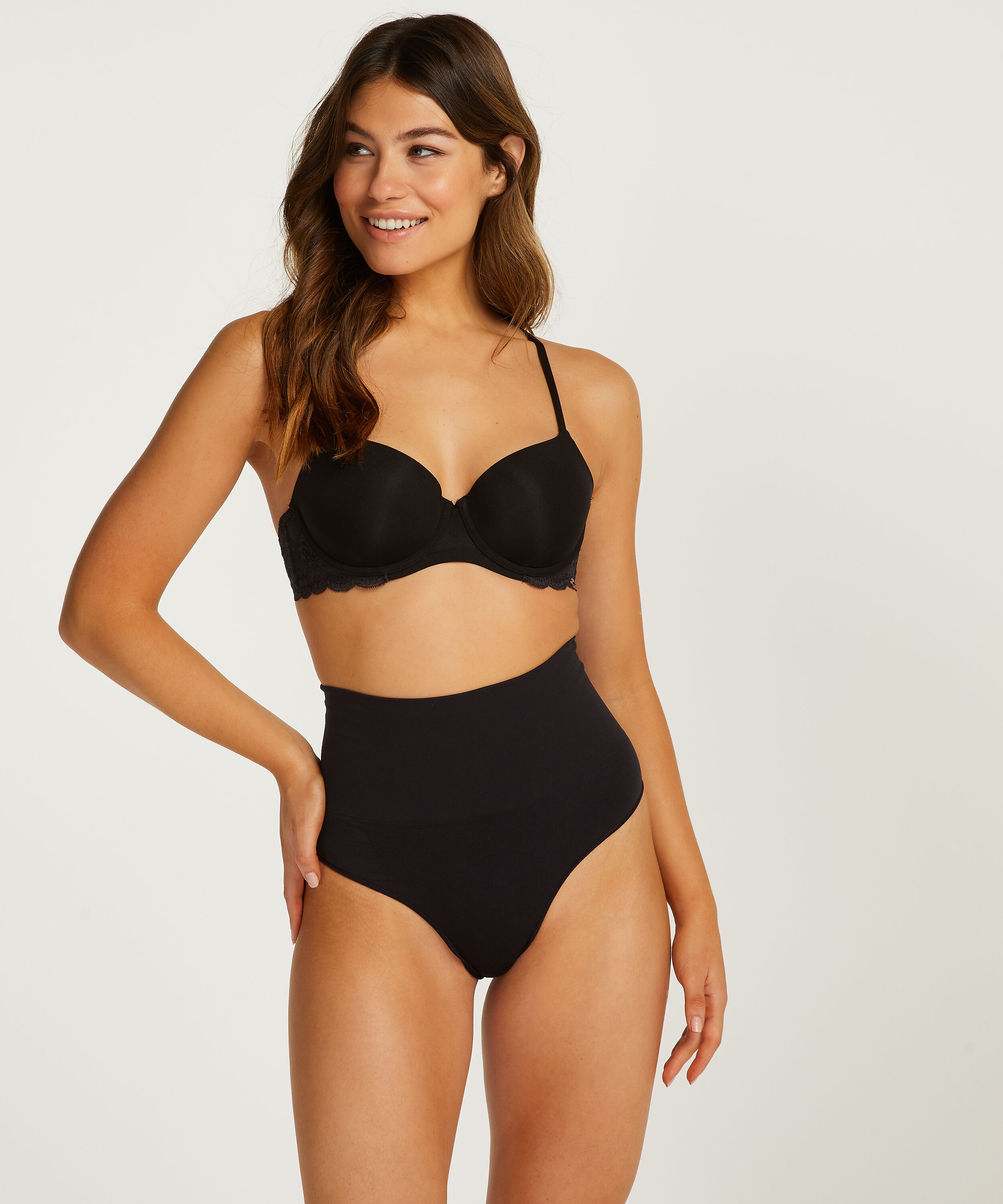 String raffermissant taille haute sans coutures, Noir