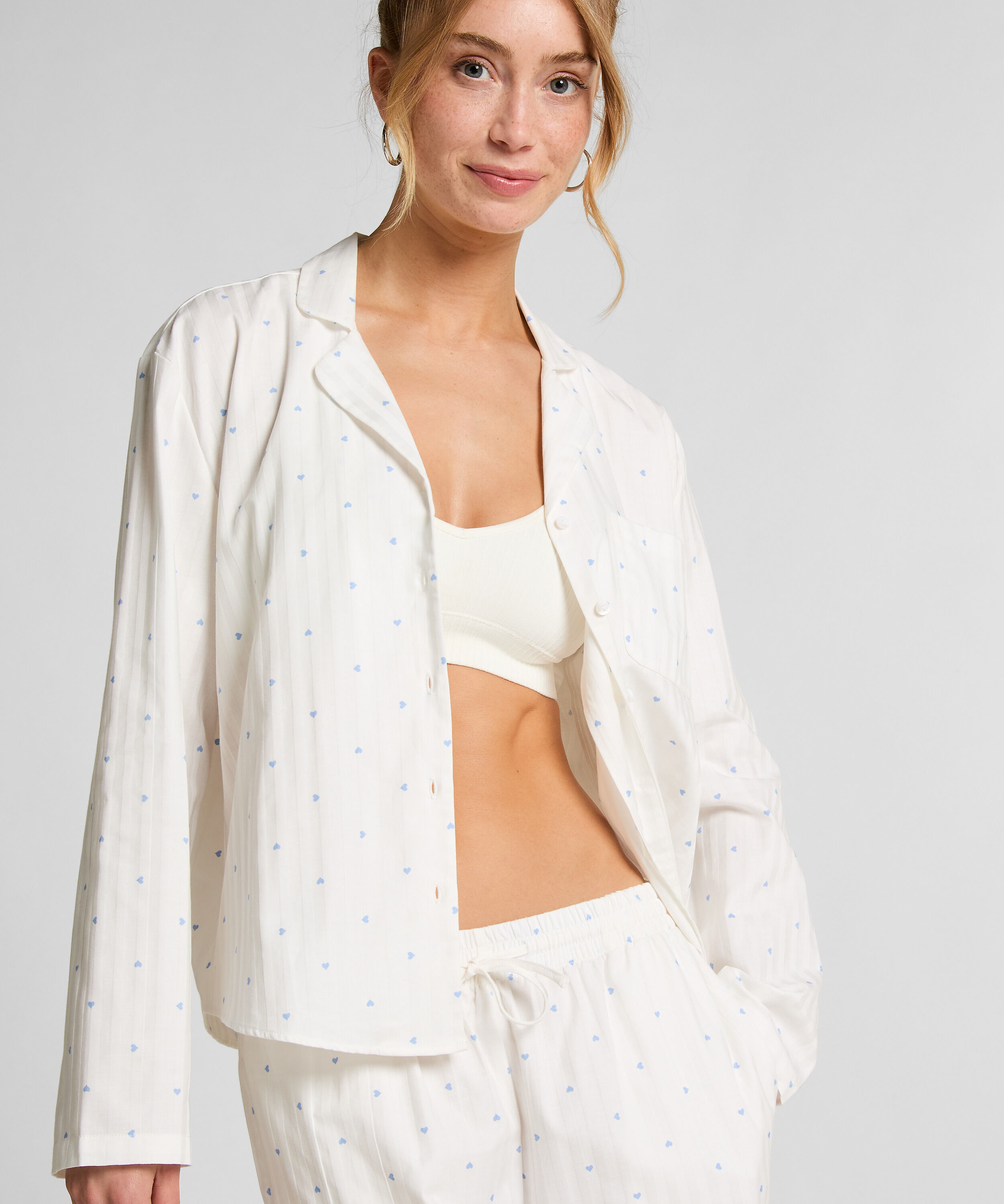 Haut de Pyjama Jacquard Manches Longues, Bleu
