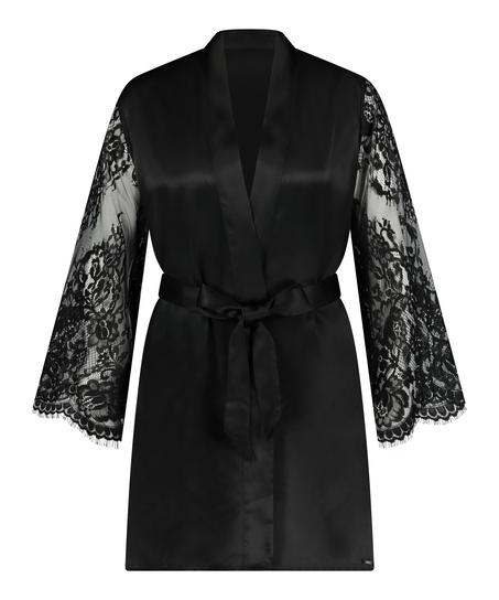 Kimono Soie Lace Sleeve, Noir