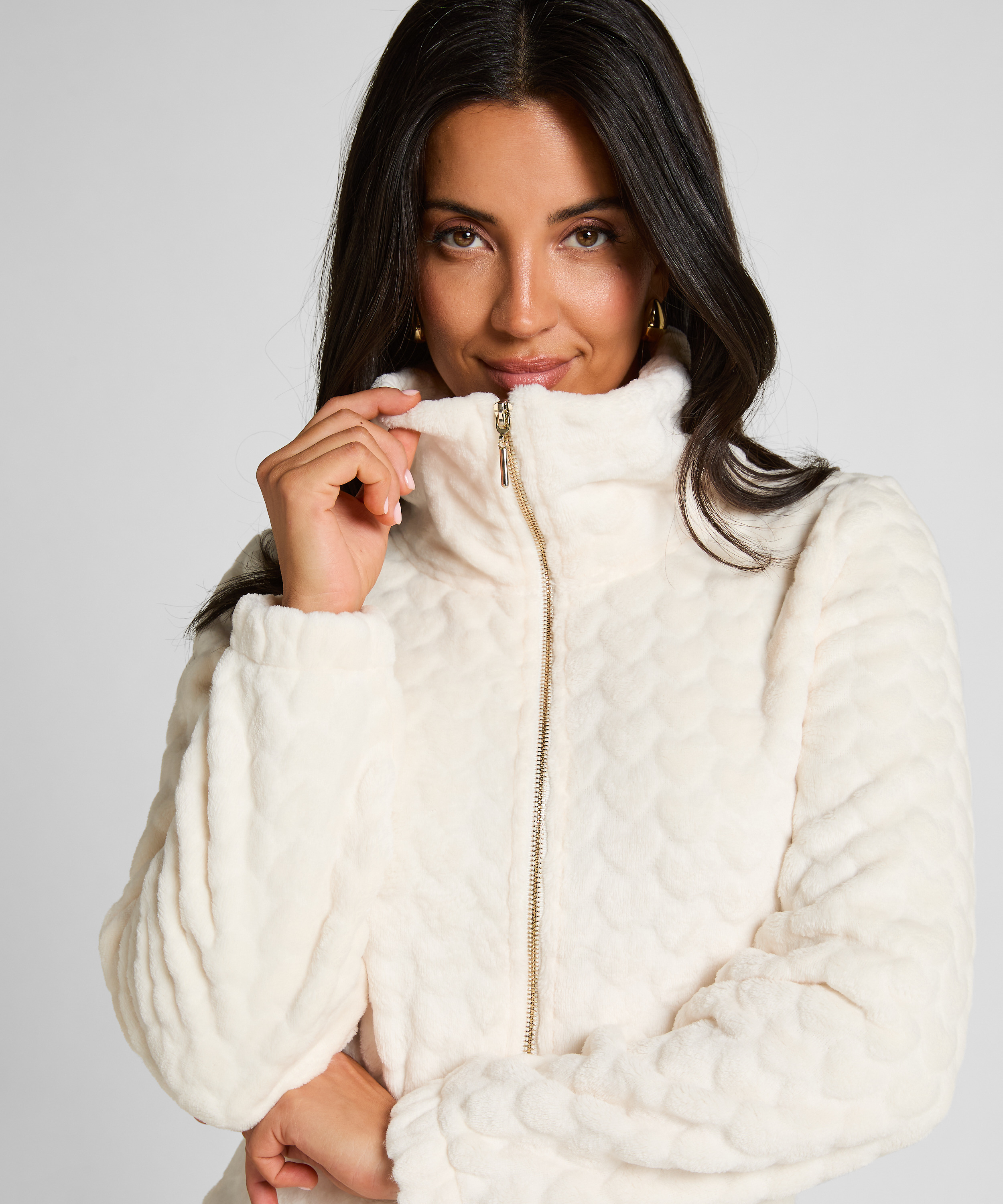 Combinaison de pyjama torsadée à fermeture éclair, Blanc, main