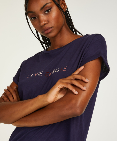 Chemise de nuit col rond, Bleu