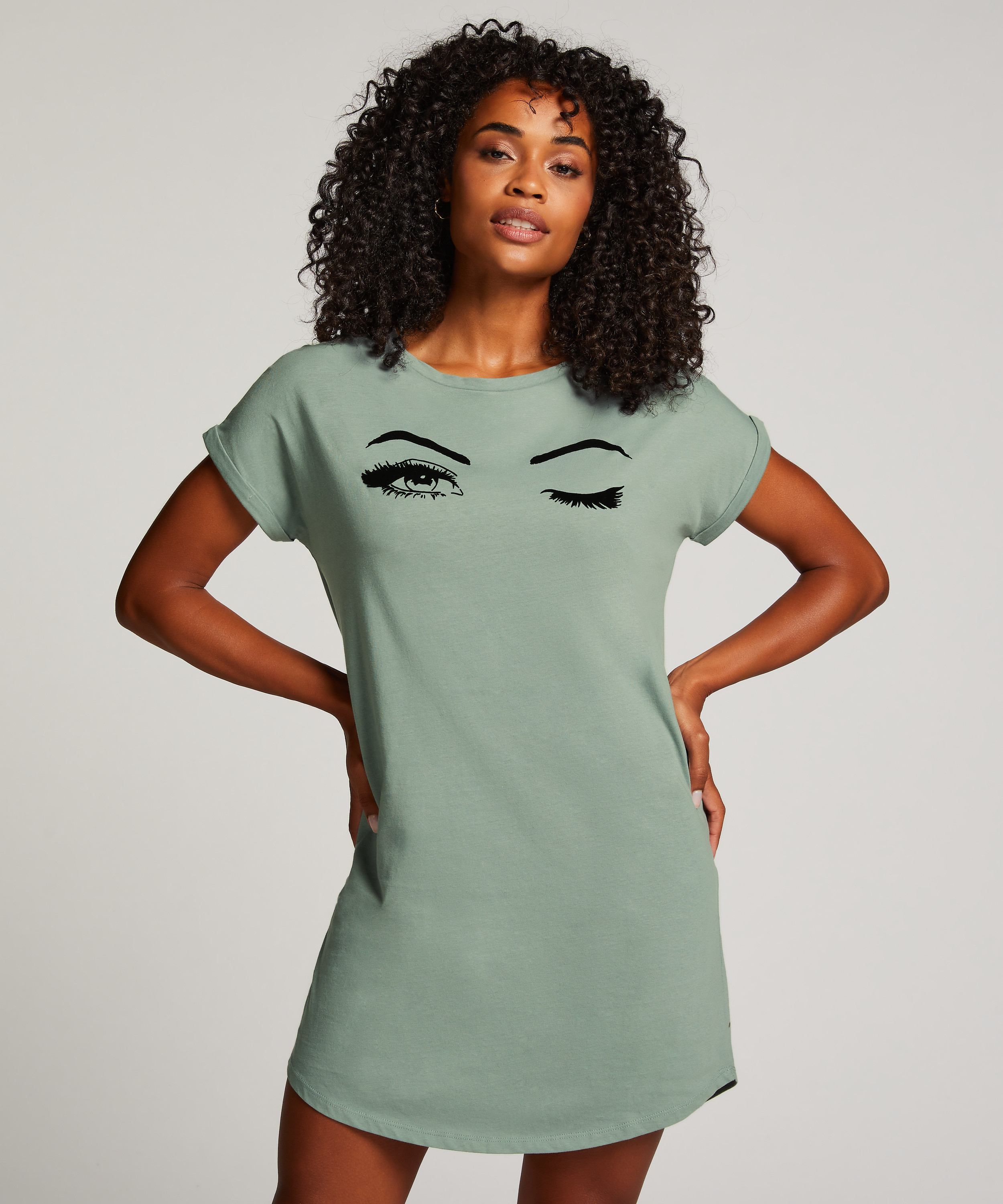 Chemise de nuit col rond, Bleu, main