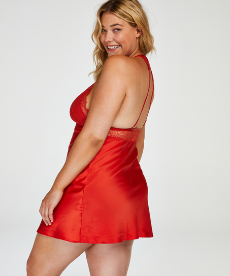 Nuisette en dentelle satin&eacute;e, Rouge