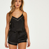 Short de pyjama satin lace, Noir