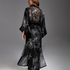 Kimono long chiffon lotus, Noir