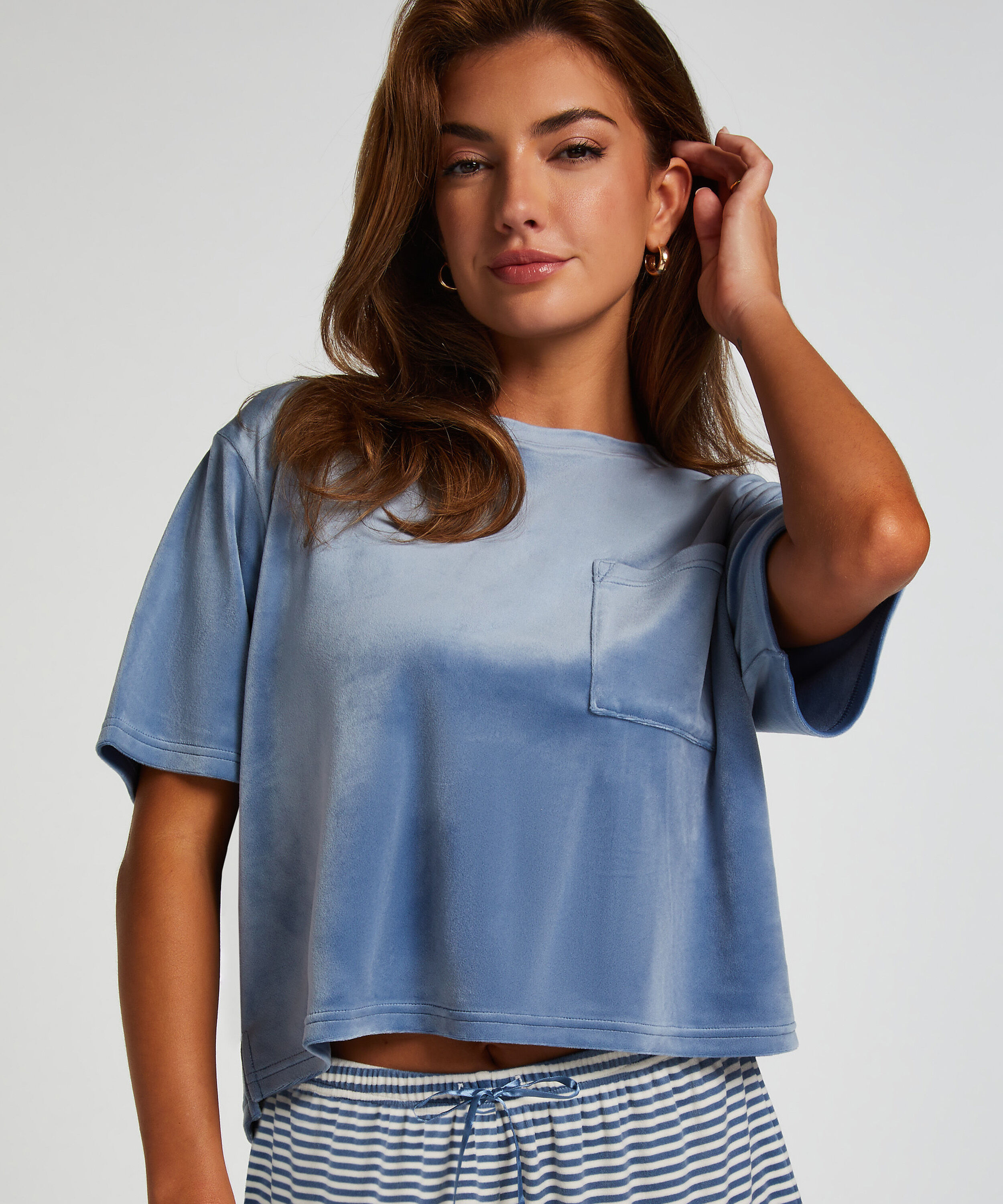 Top Velours Pocket, Bleu Top Velours Pocket, Bleu