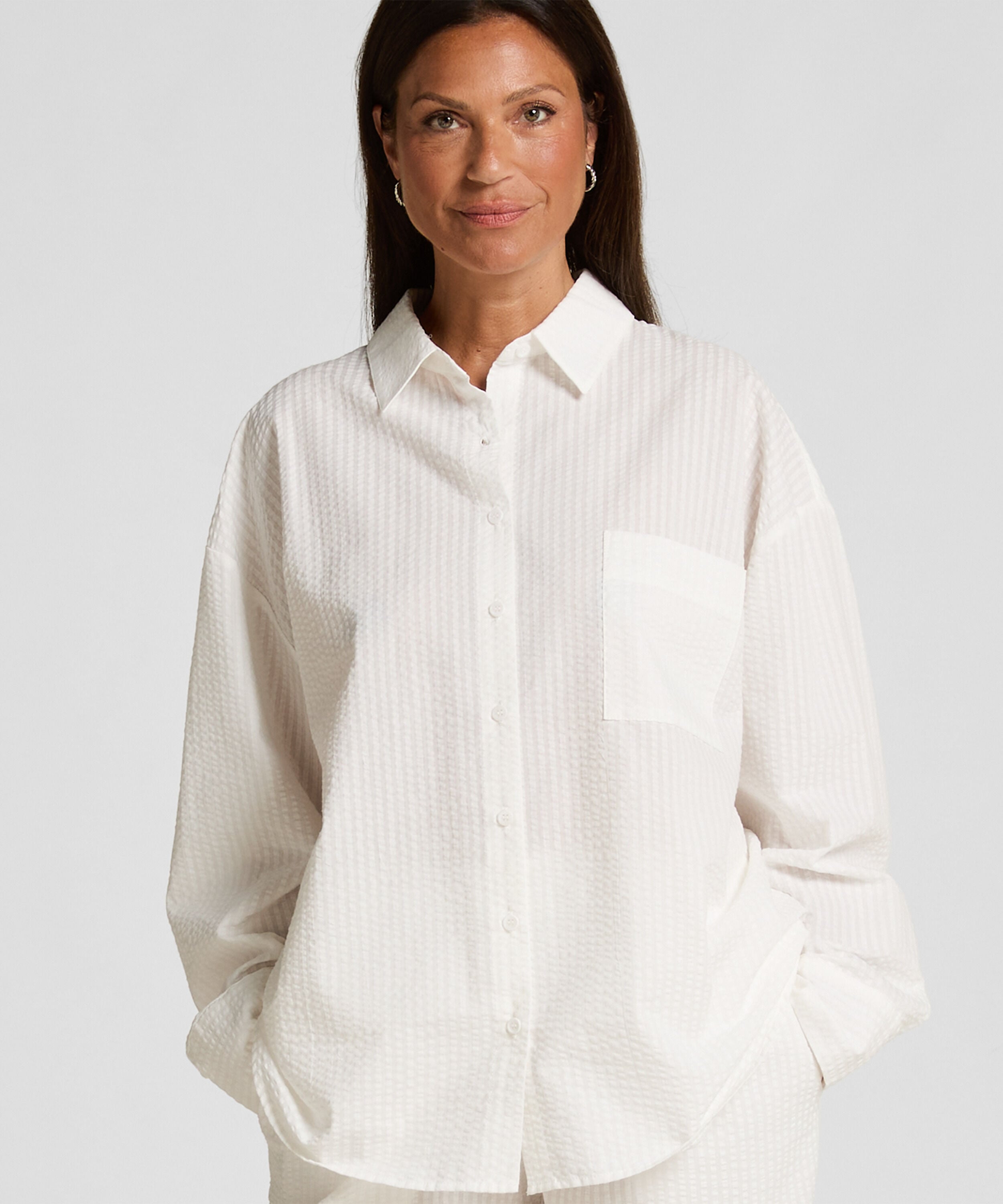 Top de pyjama Coton Seersucker, Blanc Top de pyjama Coton Seersucker, Blanc