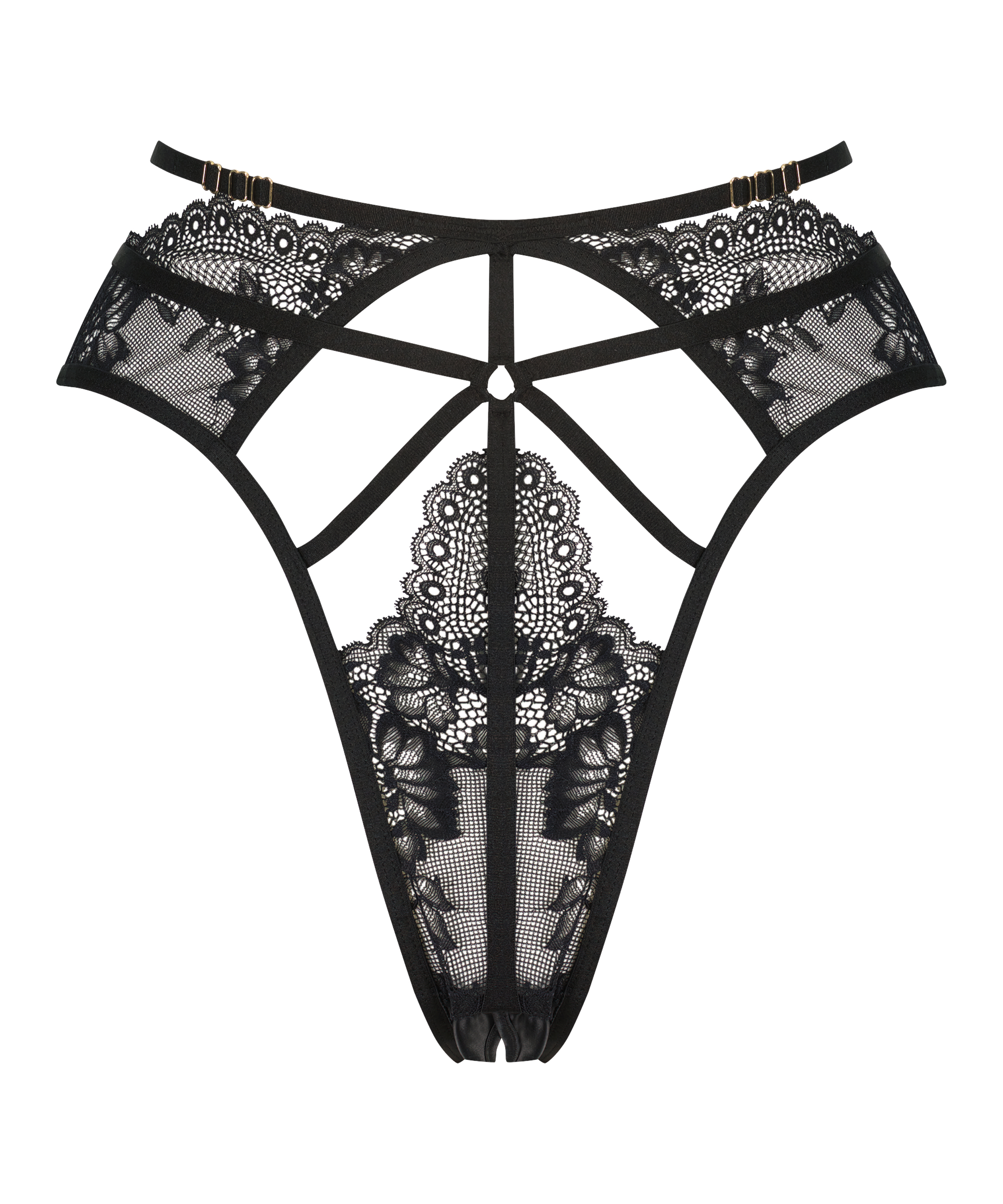 Slip brésilien à entrejambe ouvert Roxanne, Noir, main