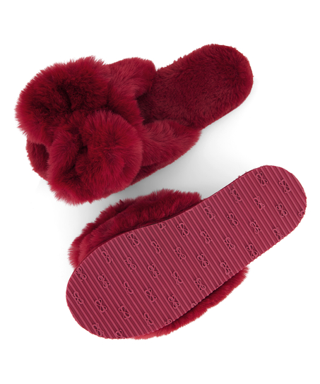 Chaussons Bow Fake Fur, Rouge