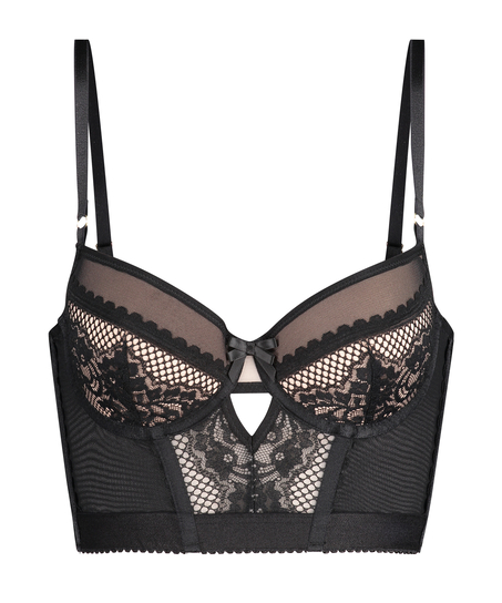Soutien-gorge rembourré à armatures longline Malika, Noir