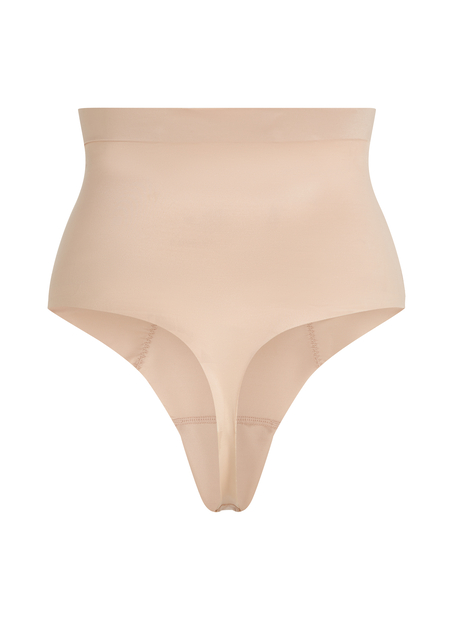 String taille haute avec gaine sculptante en dentelle scuba, Beige