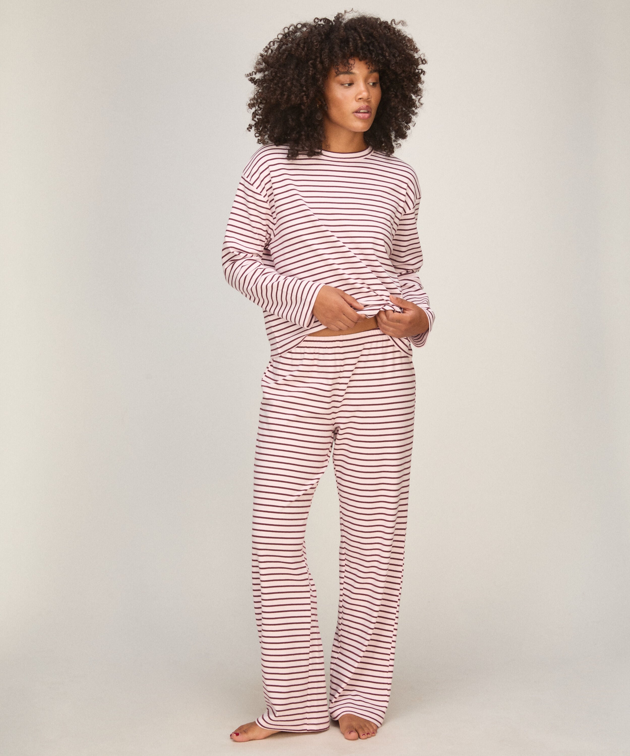 Striped Pyjama Long Sleeves, Rose Striped Pyjama Long Sleeves, Rose