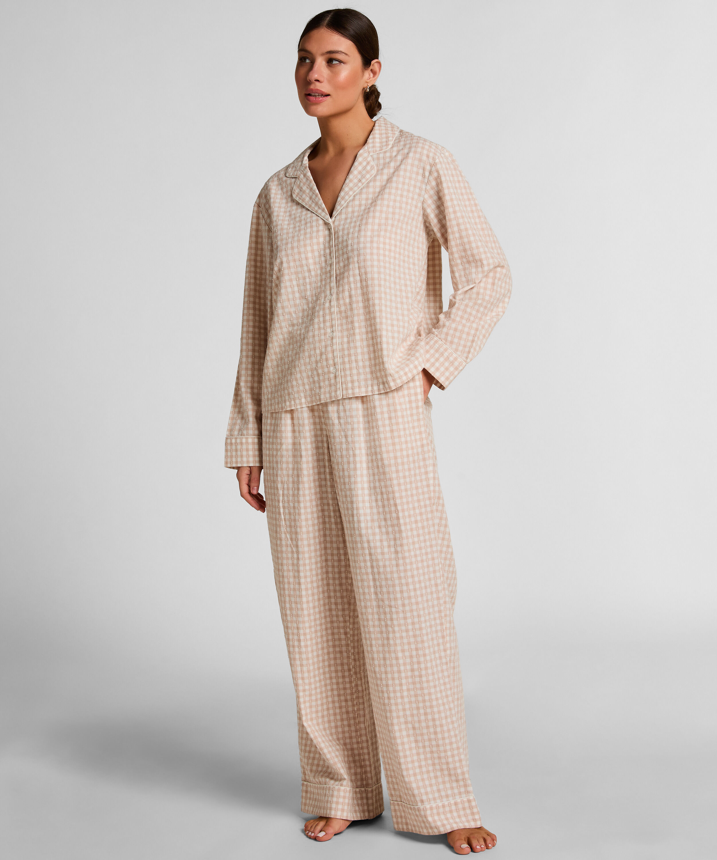 Pantalon de Pyjama Dobby Coton Tissé, Beige