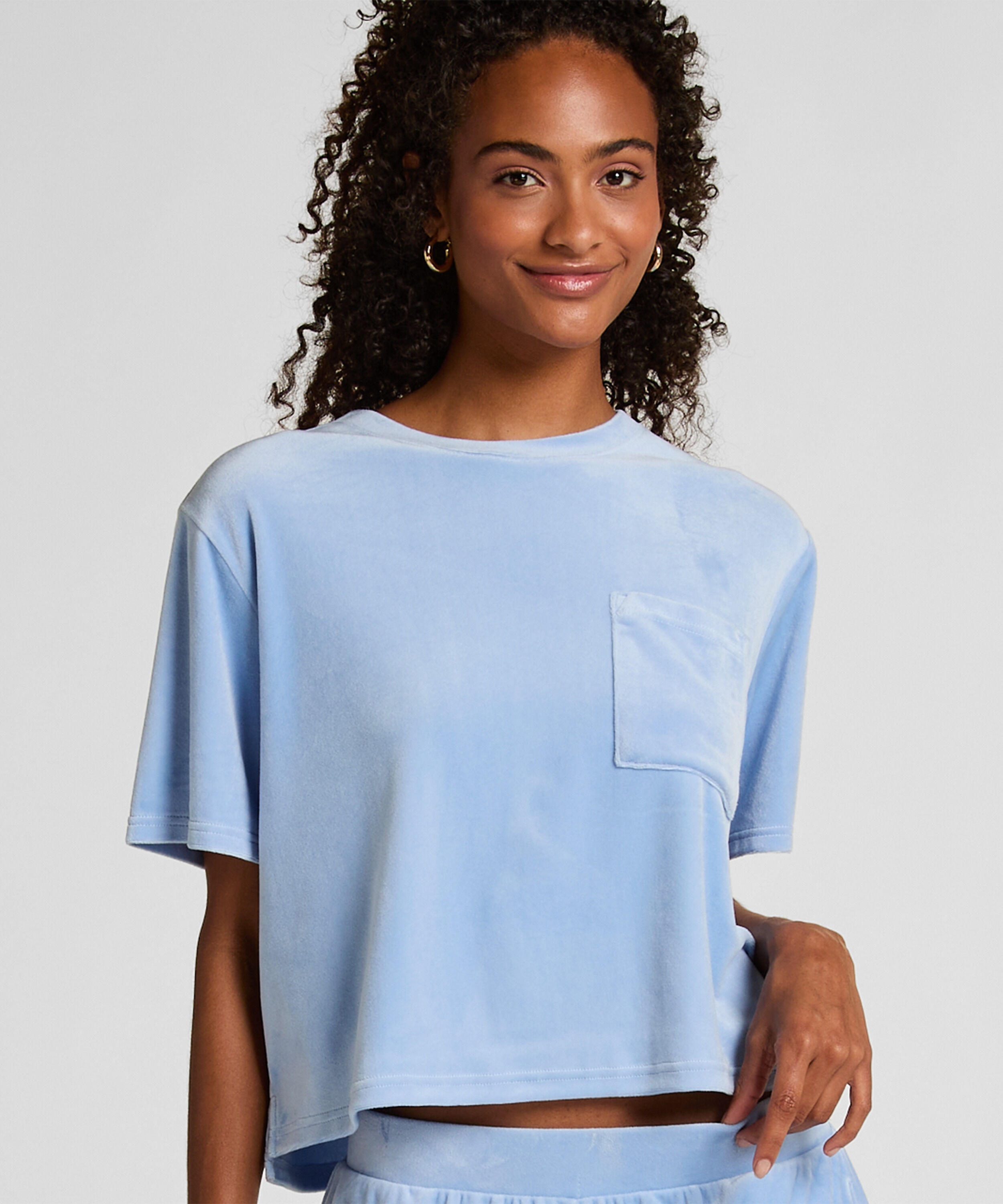 Top Velours Pocket, Bleu