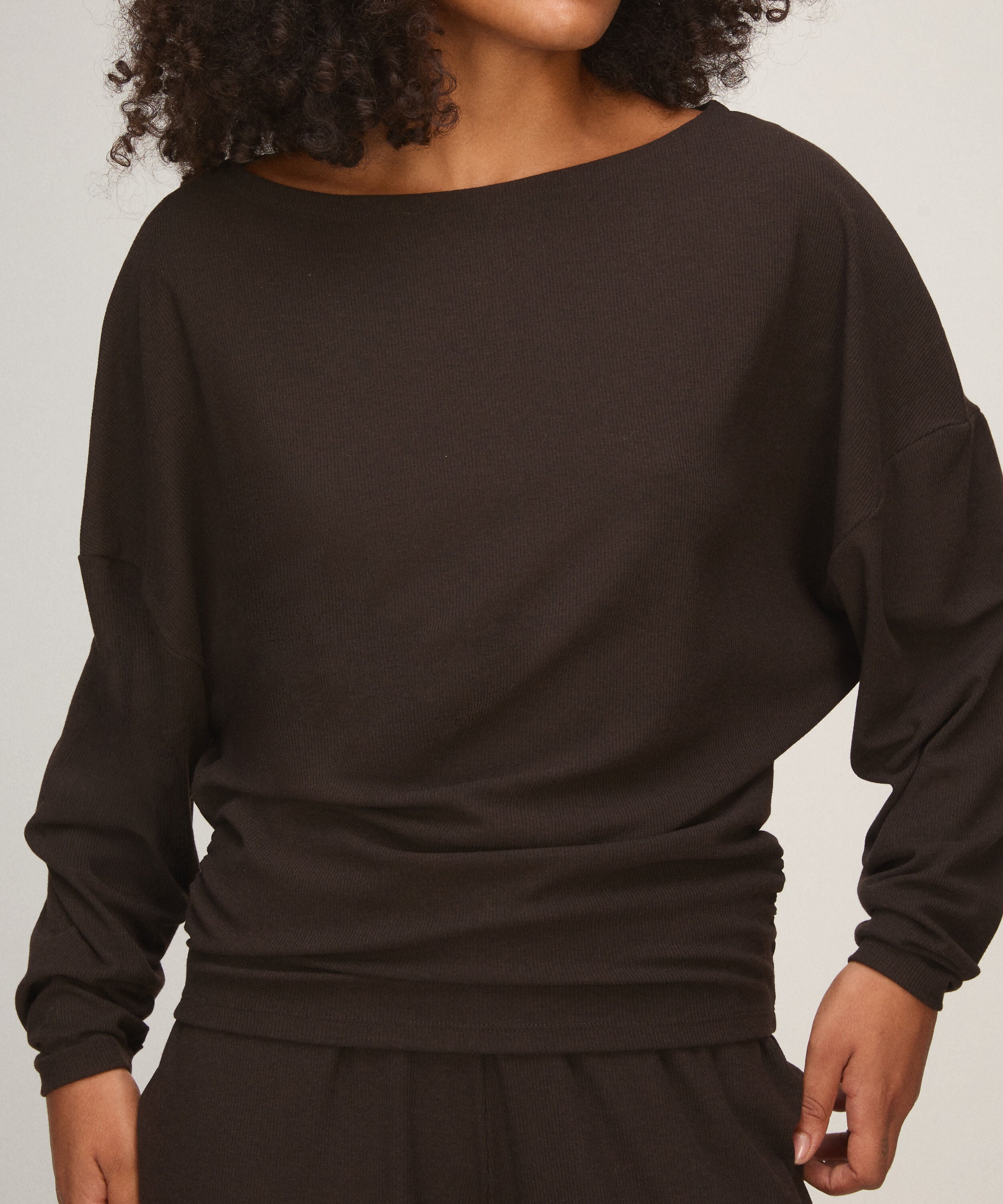 Top Manches Longues Premium Rib Batwing, Marron Top Manches Longues Premium Rib Batwing, Marron