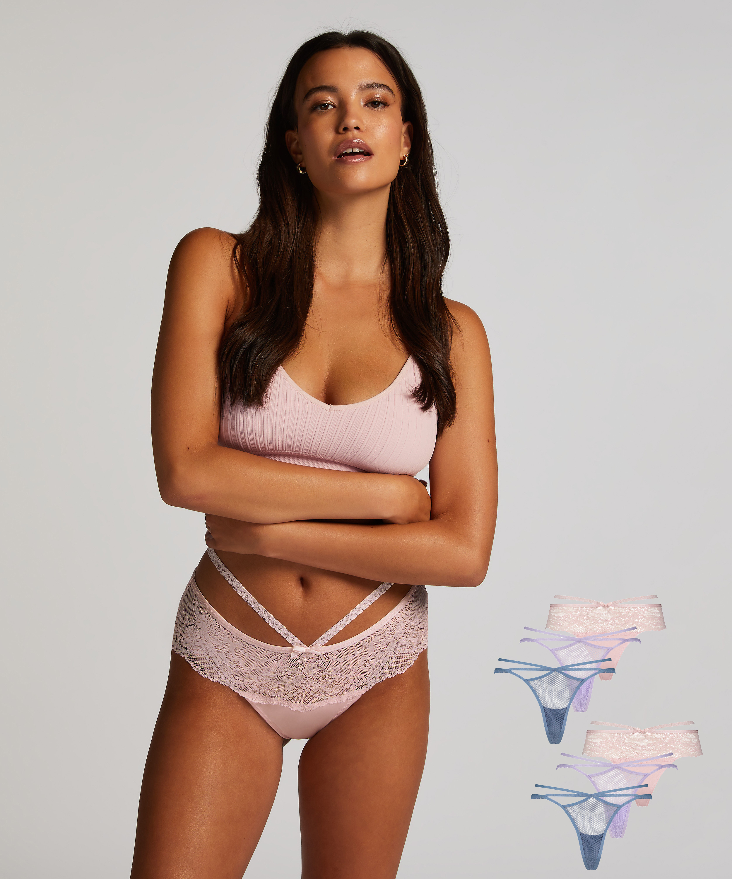 Lot de 6 slips brésiliens, Bleu, main