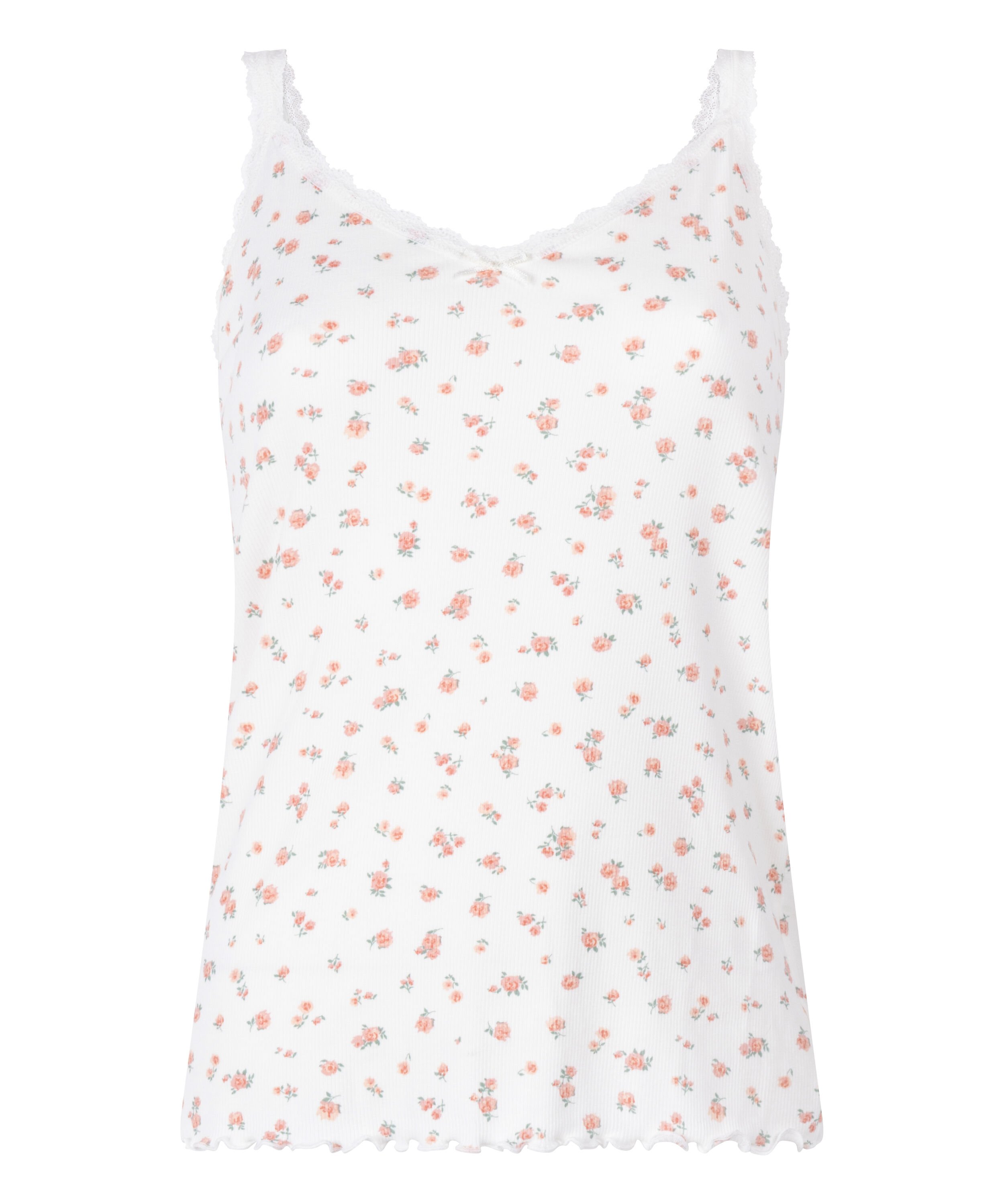 Cami en dentelle c&ocirc;tel&eacute;, Blanc