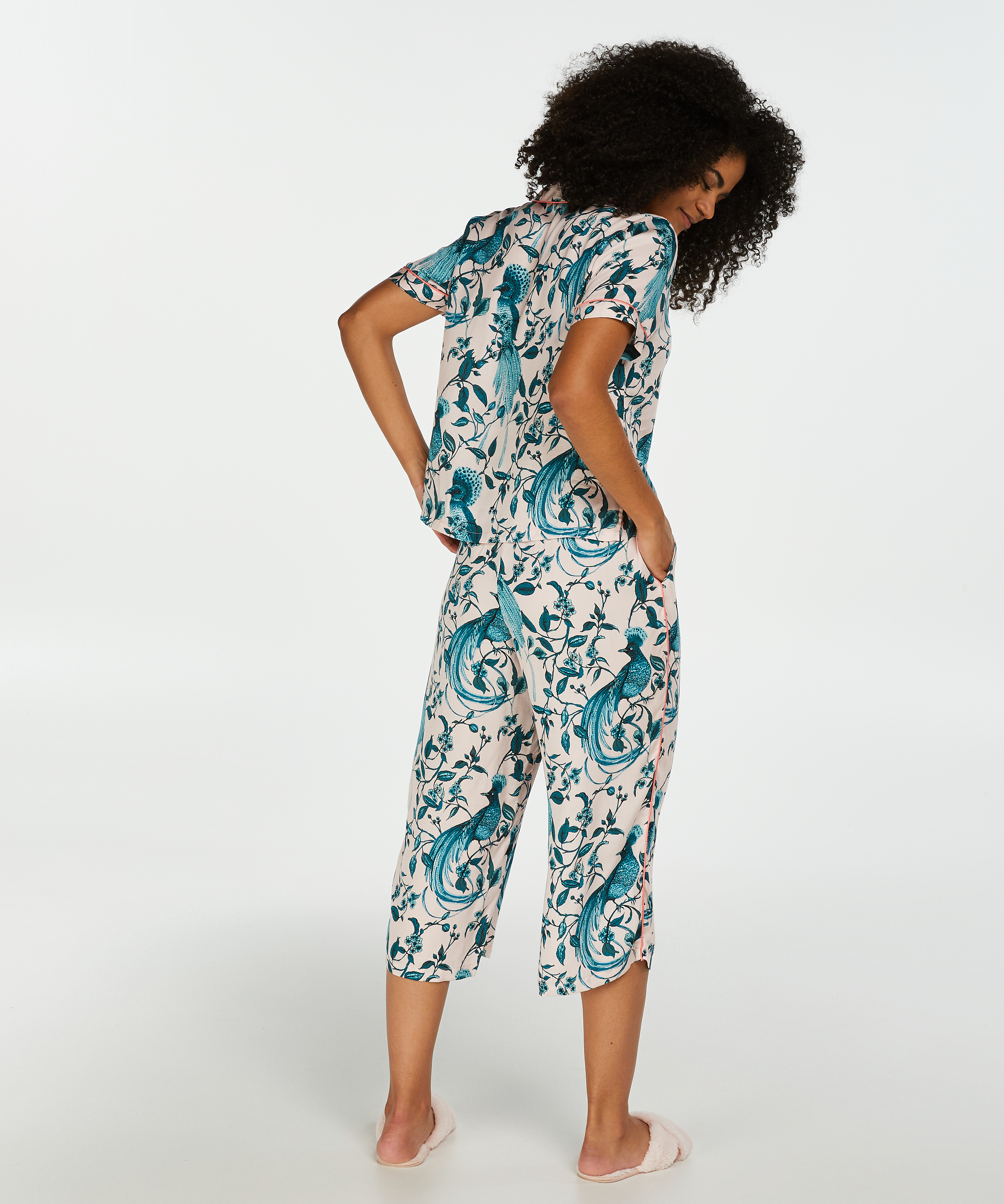 Veste de pyjama manches courtes Woven, Rose, main