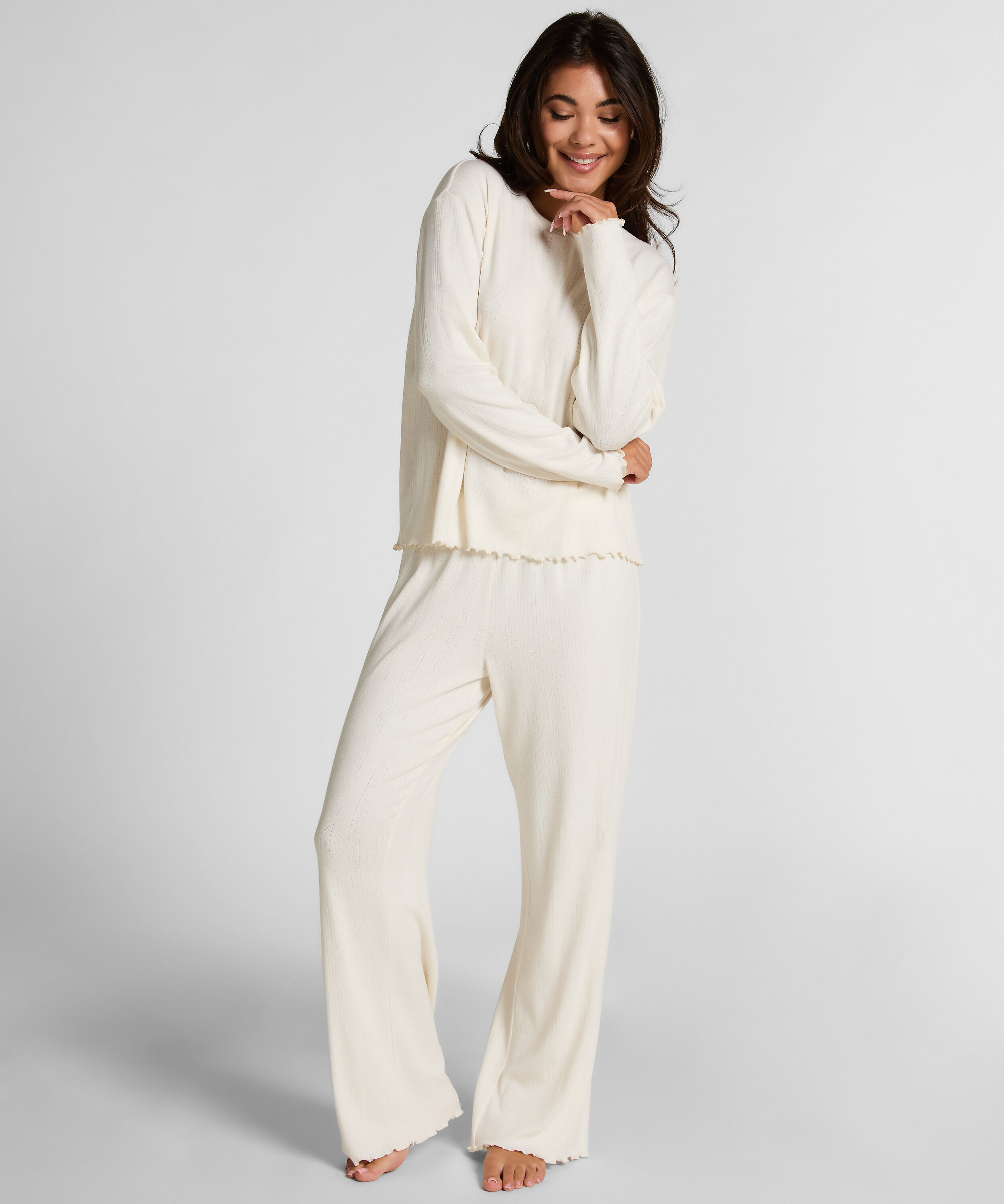 Pyjama Pant Loose Pointelle, Blanc