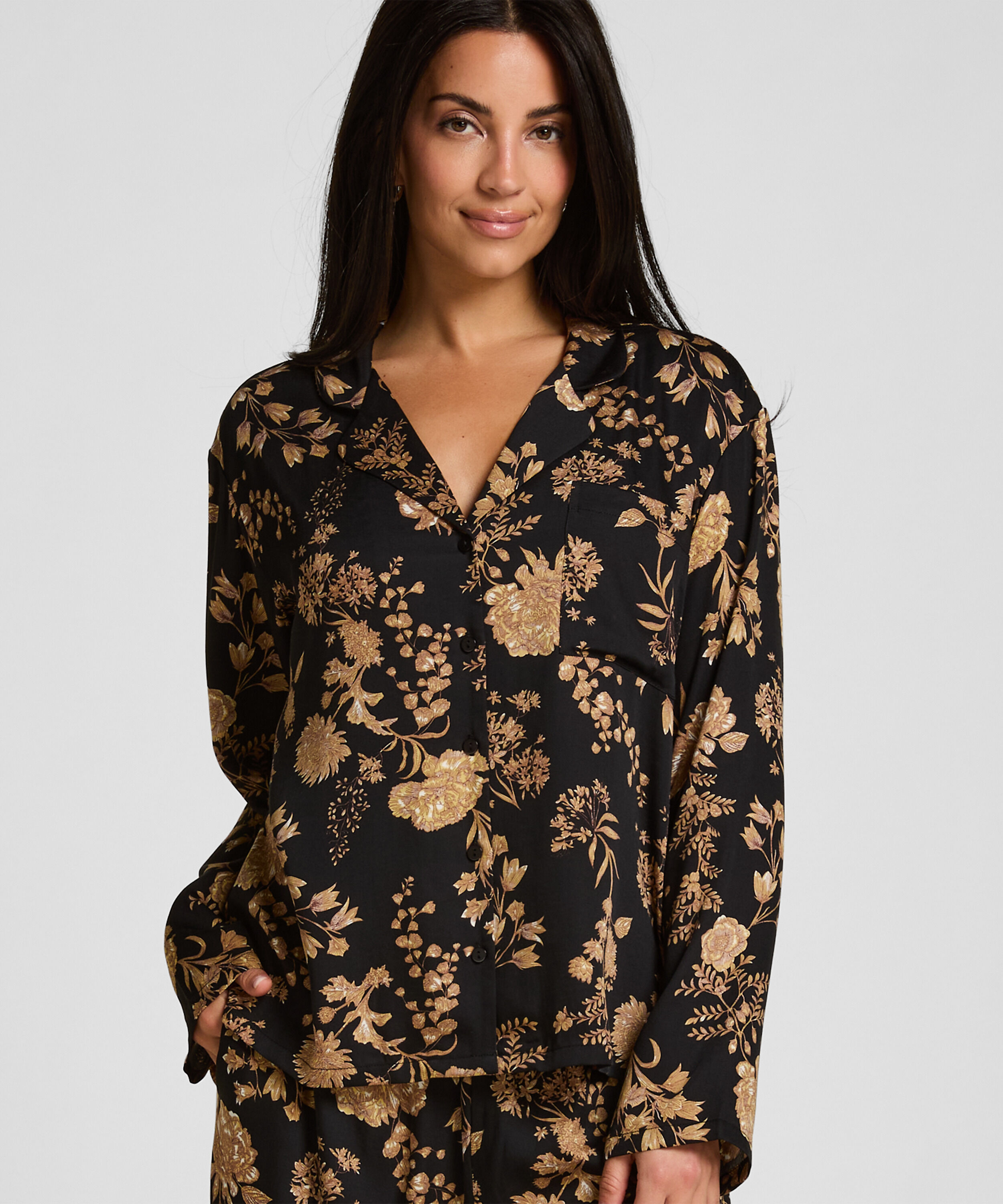 Veste de Pyjama Woven Print, Noir Veste de Pyjama Woven Print, Noir
