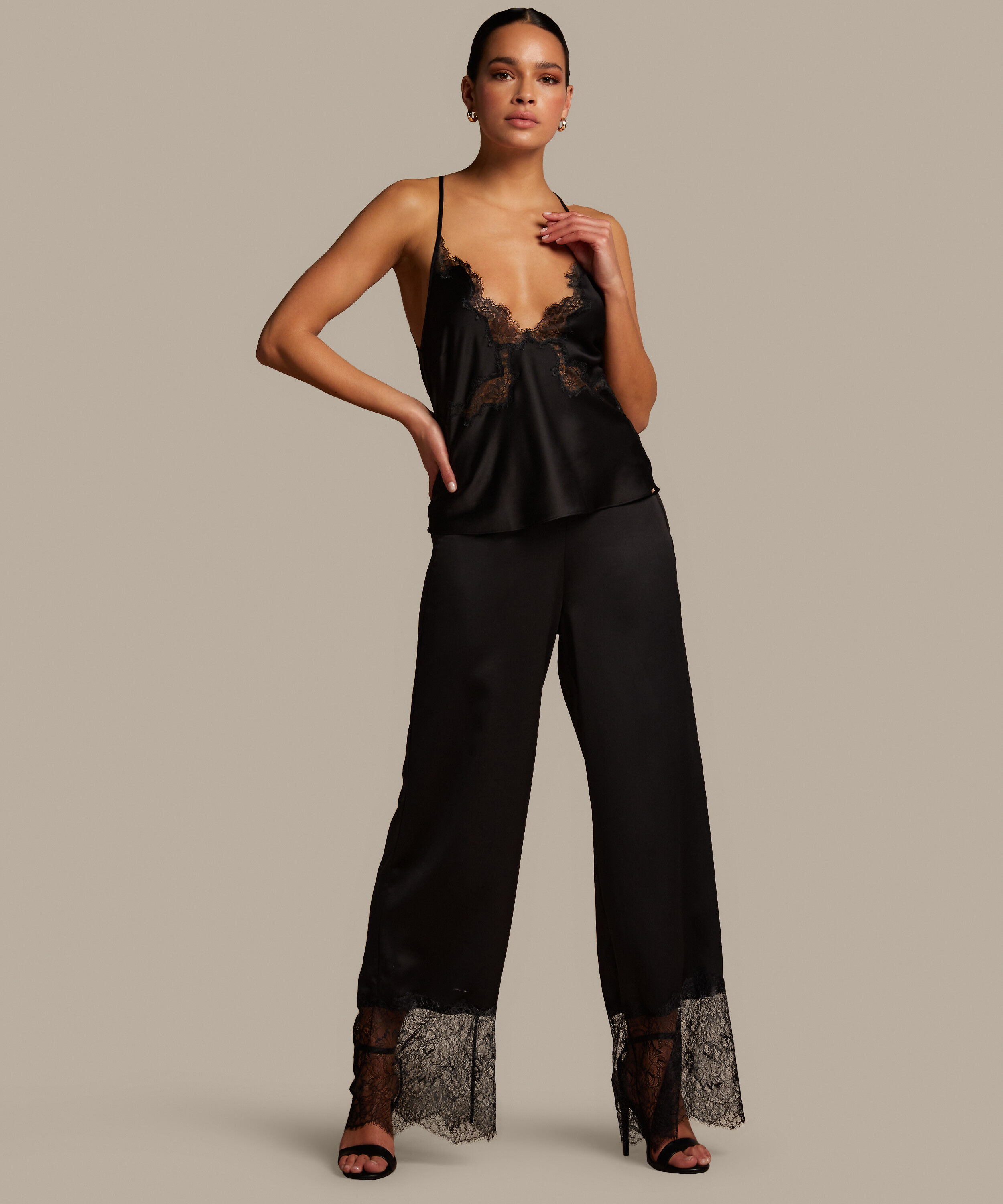 Pantalon large en dentelle Sophia, Noir