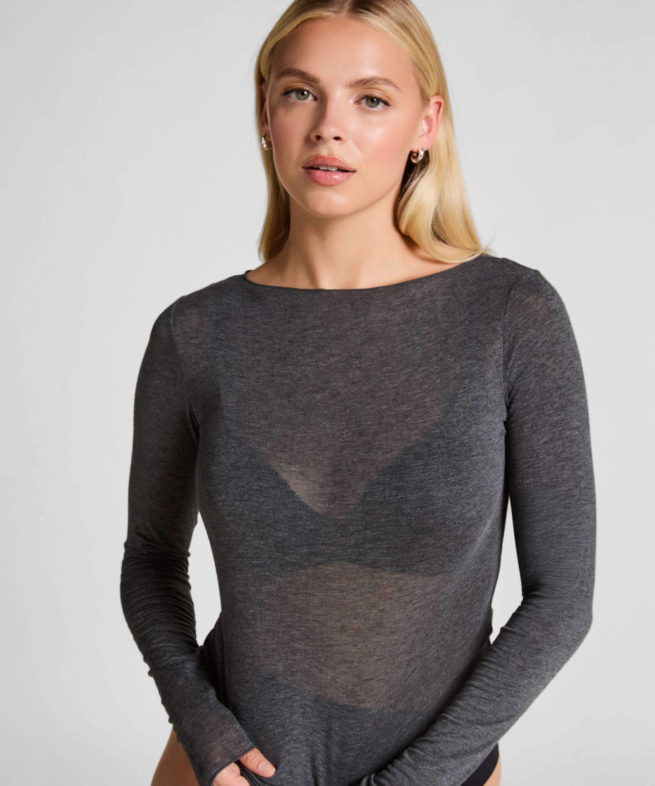 Haut avec Cachemire à col Bateau super soft, Gris Haut avec Cachemire à col Bateau super soft, Gris