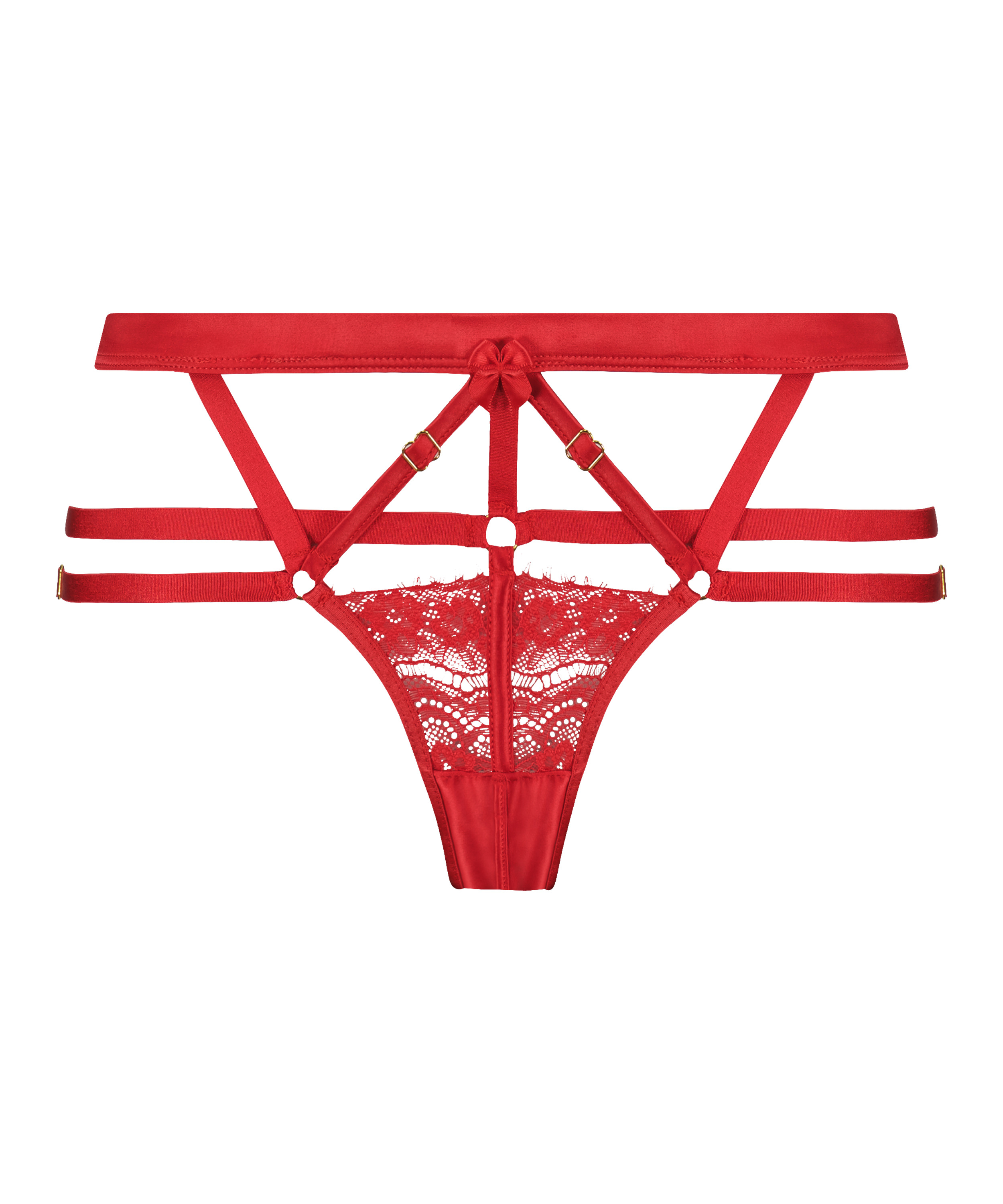 Slip brésilien ouvert taille haute Mitzy, Rouge, main