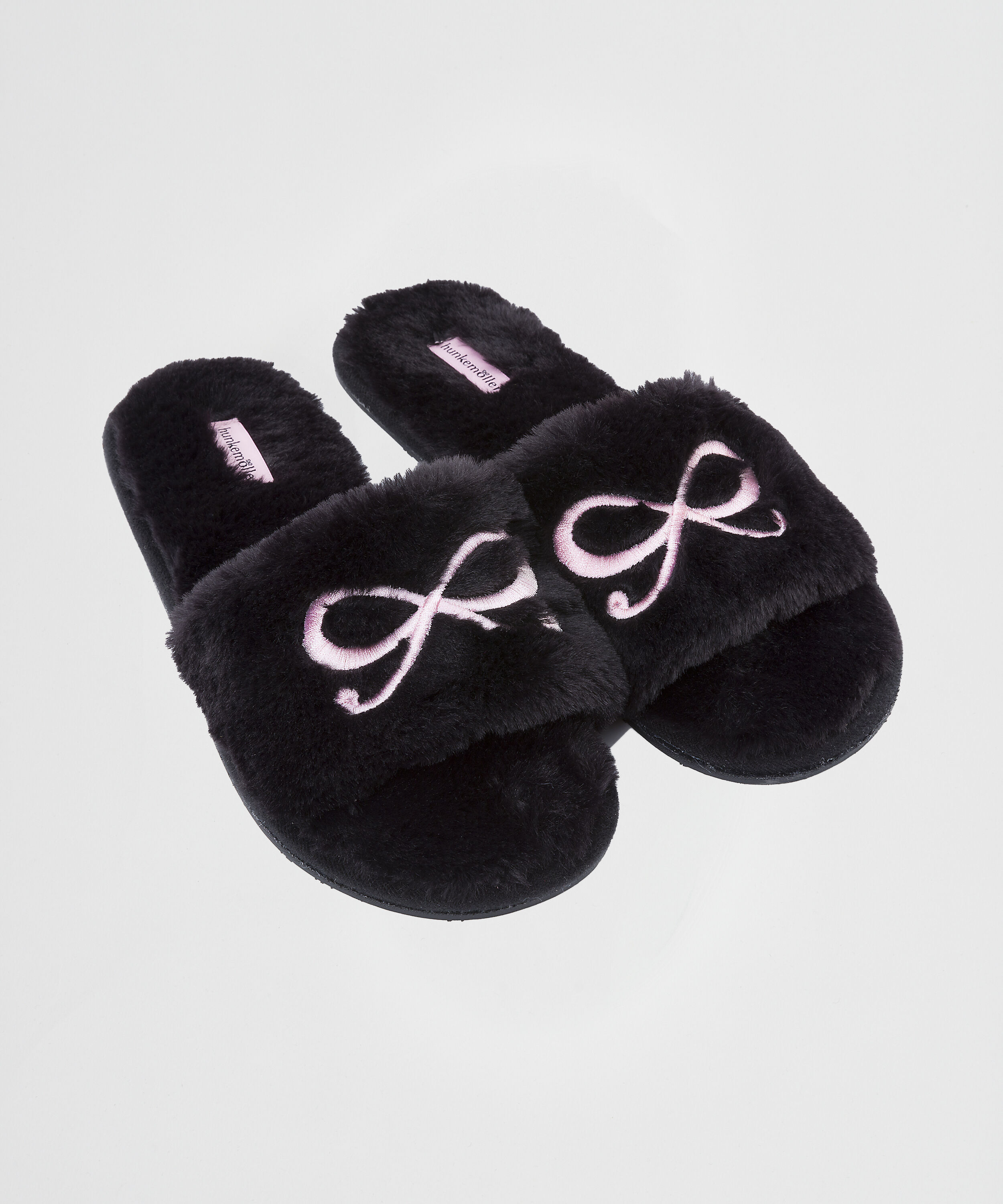 Sandales Bow fake fur, Noir