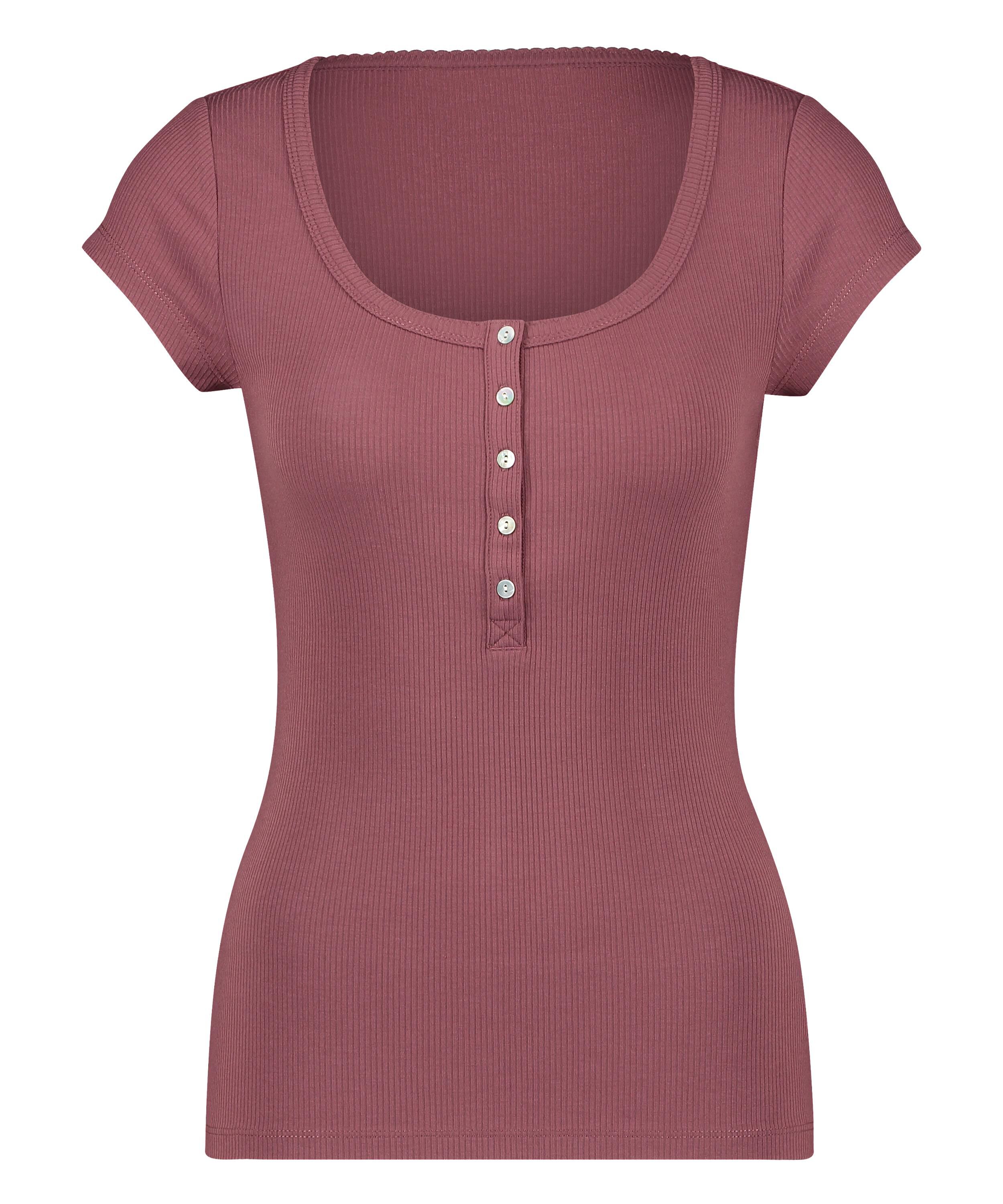 Haut de pyjama manches courtes Henley, Rose