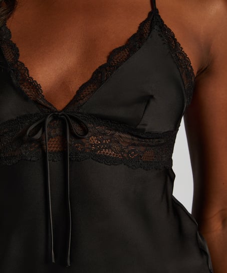 Caraco en satin Marcela, Noir