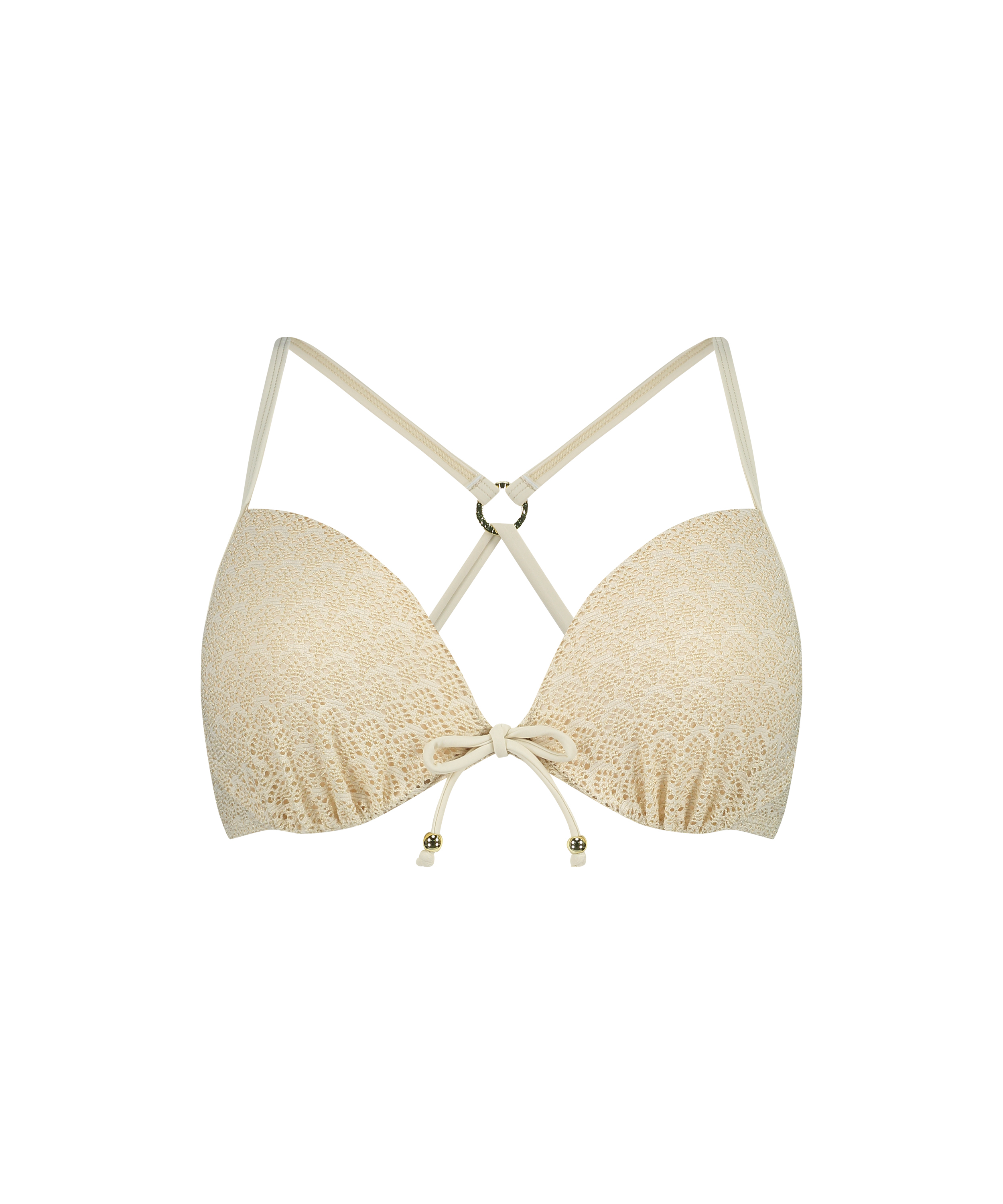 Crochet Bikini push-up Lurex Top, Blanc, main
