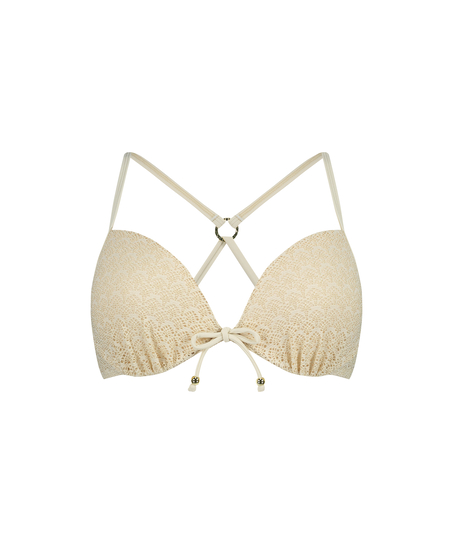 Crochet Bikini push-up Lurex Top, Blanc