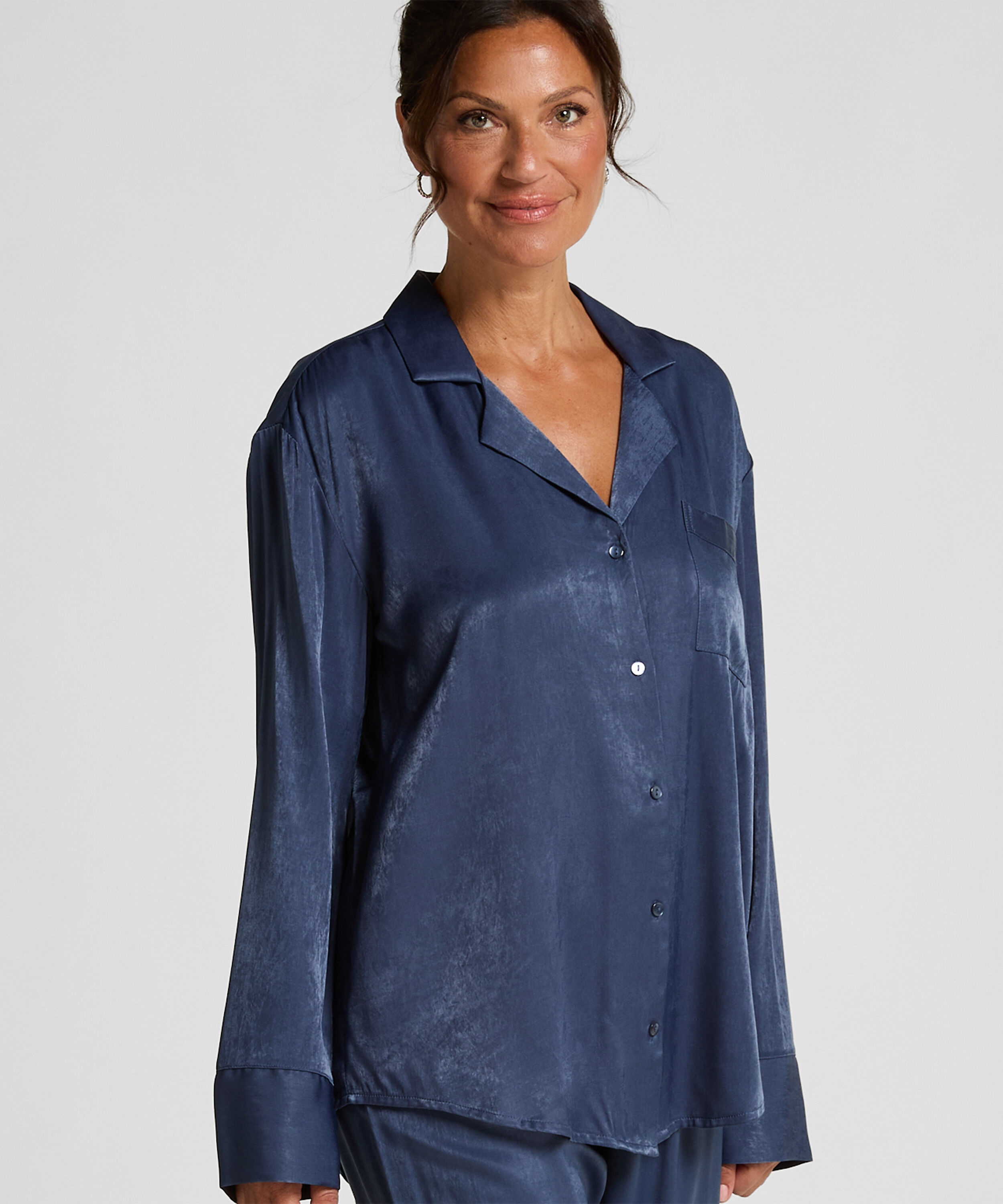 Veste &agrave; manches longues Satin Ayla, Bleu