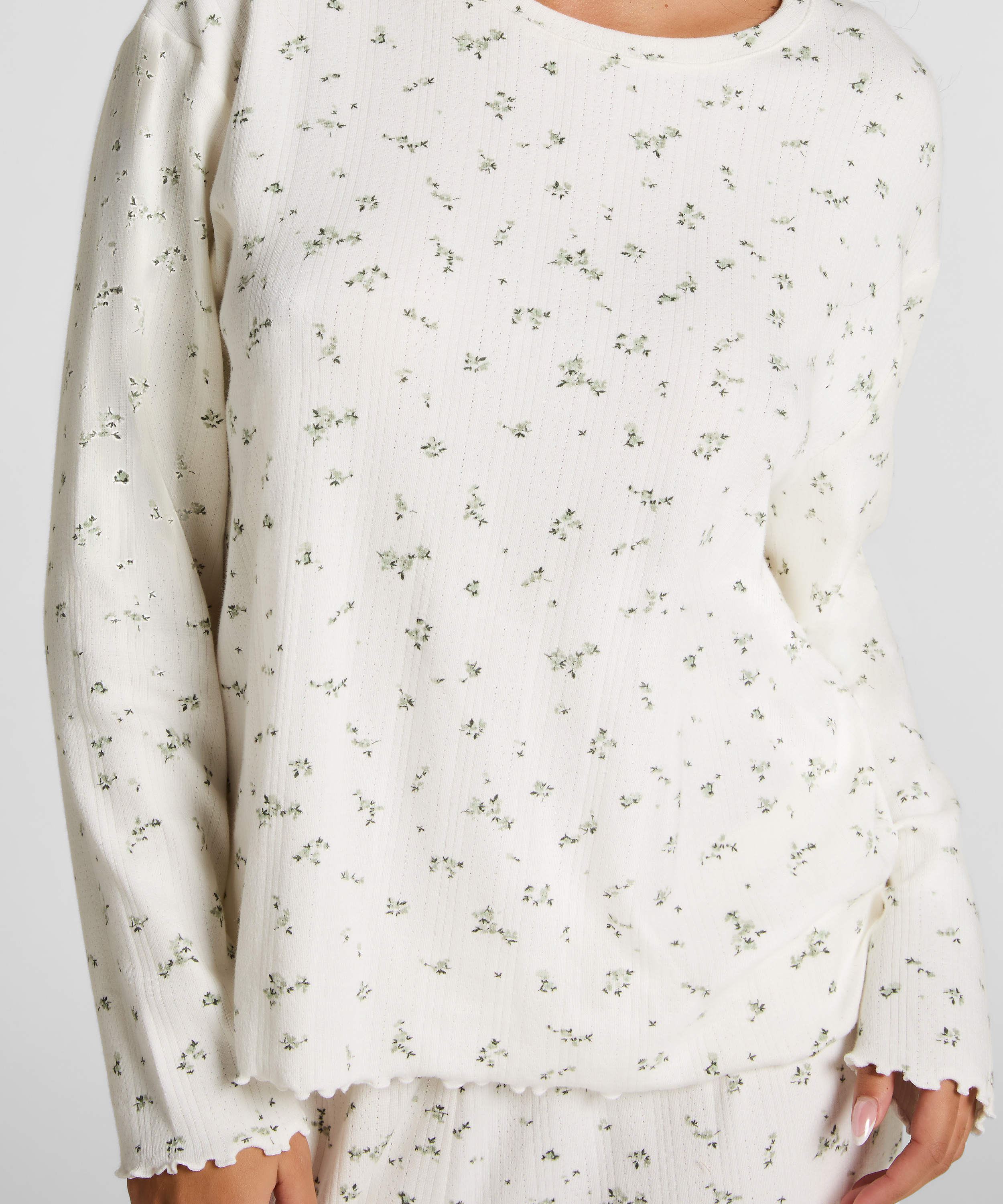 Pyjama Top Loose Pointelle, Blanc, main