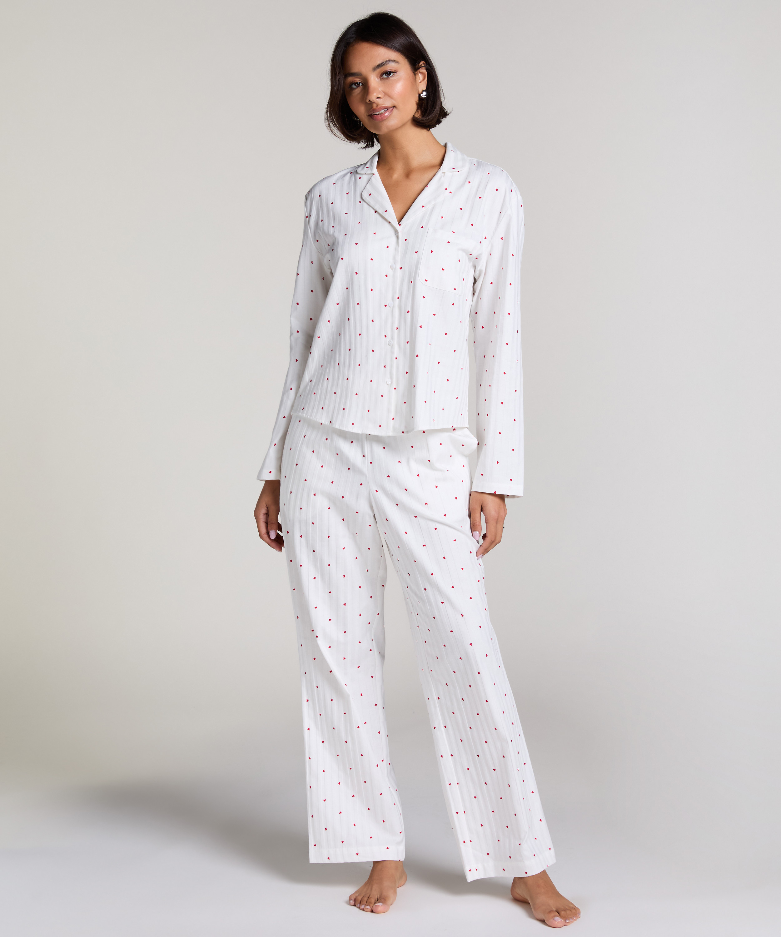 Haut de Pyjama Jacquard Manches Longues, Blanc, main