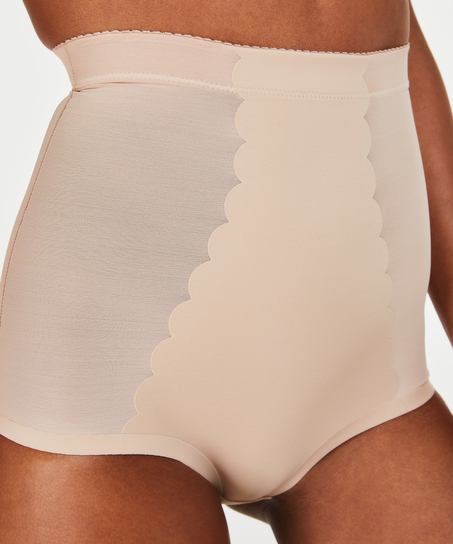 Bas taille haute avec gaine sculptante en dentelle festonnée - Level 3, Beige